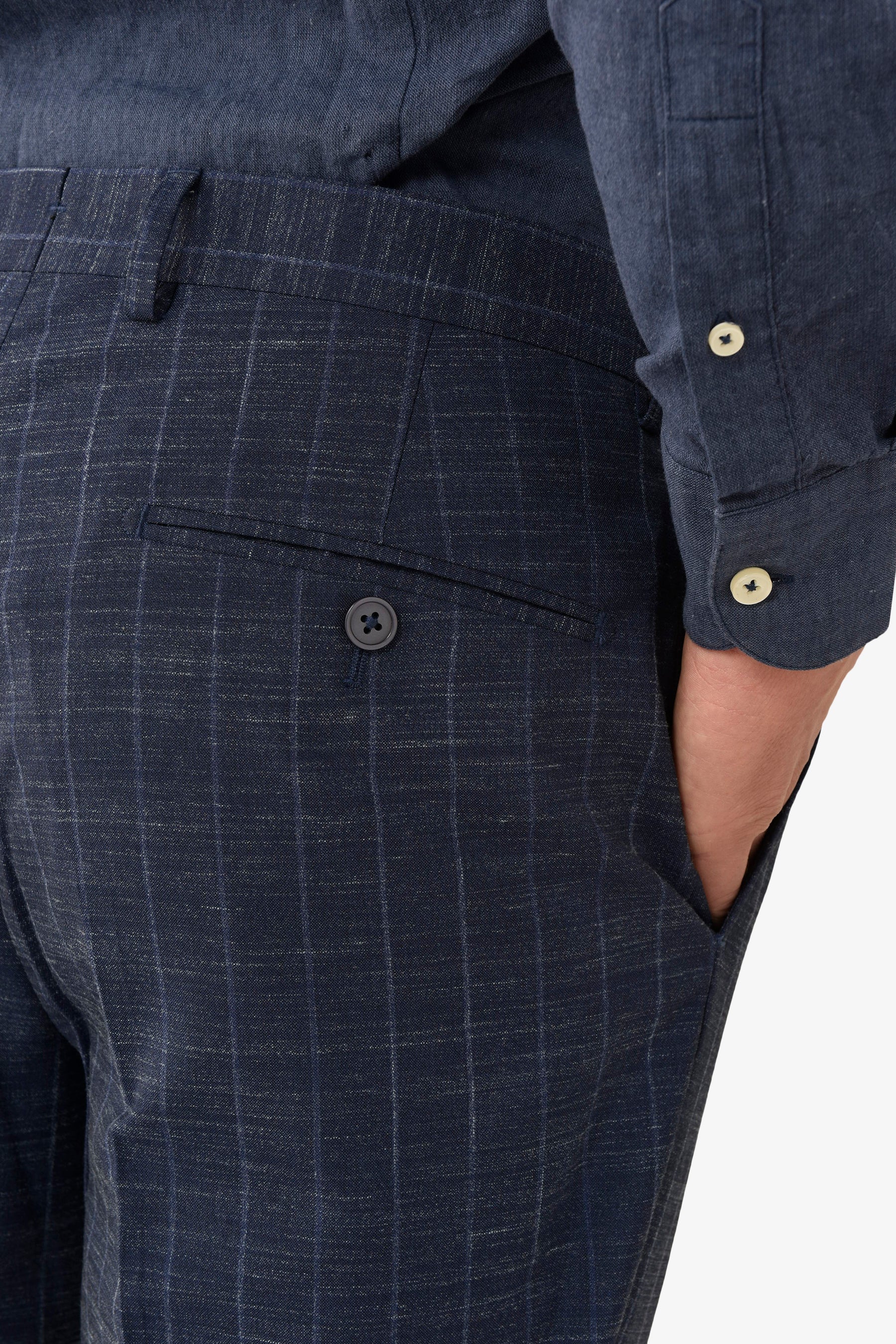 Pantalone da abito gessato fiammato blu slim-Dan John