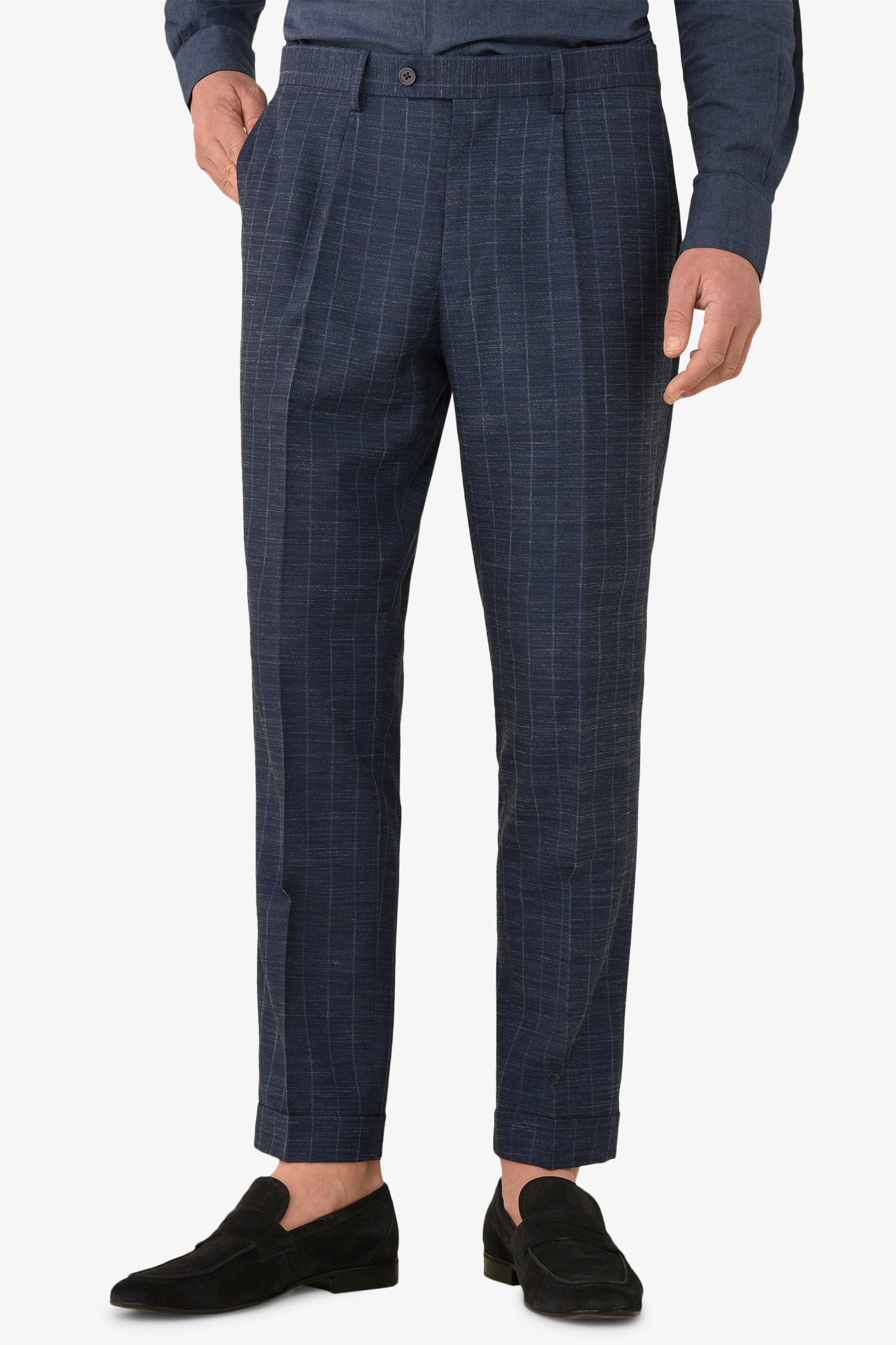 Pantalone da abito gessato fiammato blu slim-Dan John