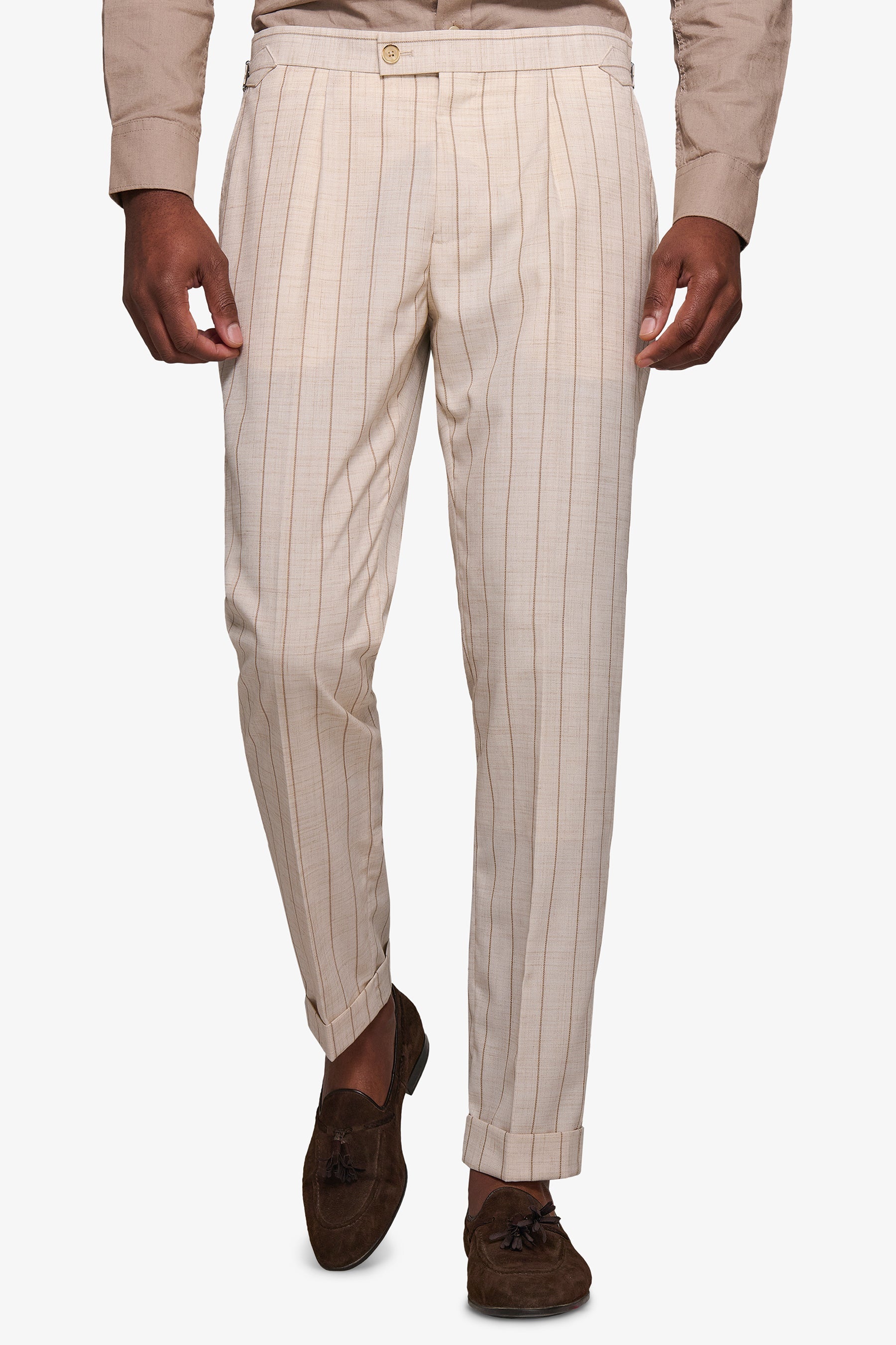 Pantalone da abito gessato melange panna-Dan John