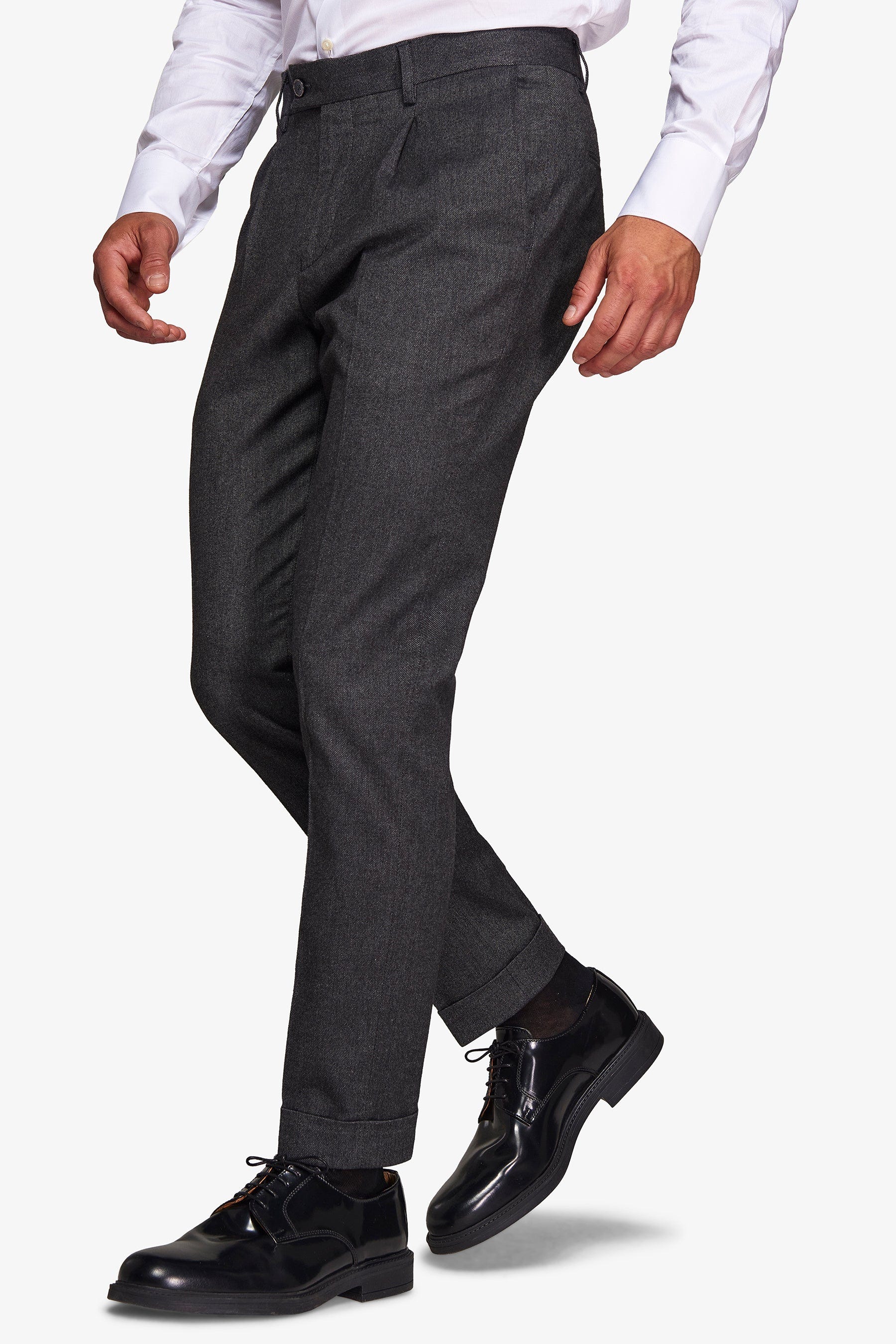 Pantaloni da abito in flanella melange nero-Dan John