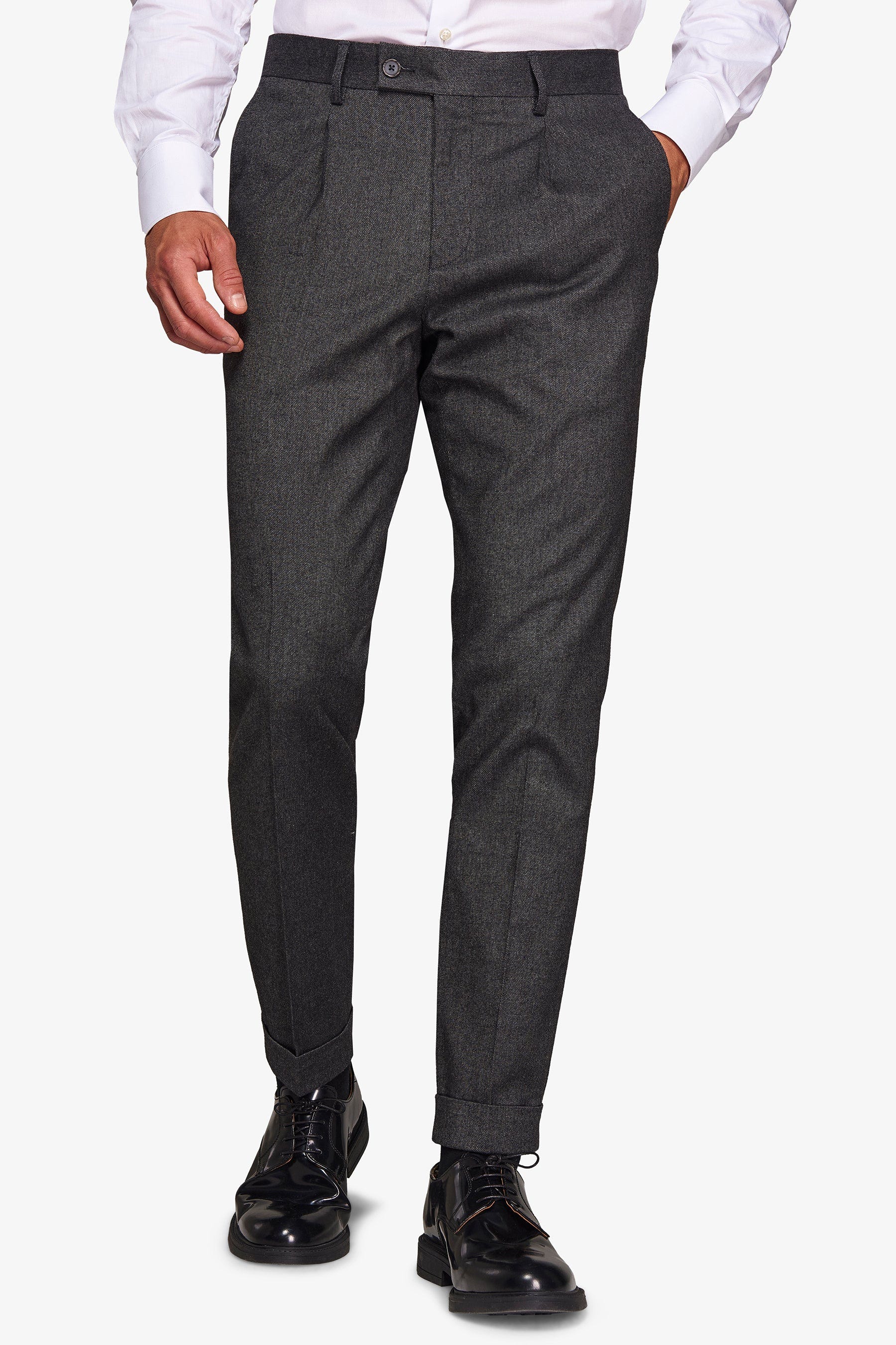Pantaloni da abito in flanella melange nero-Dan John