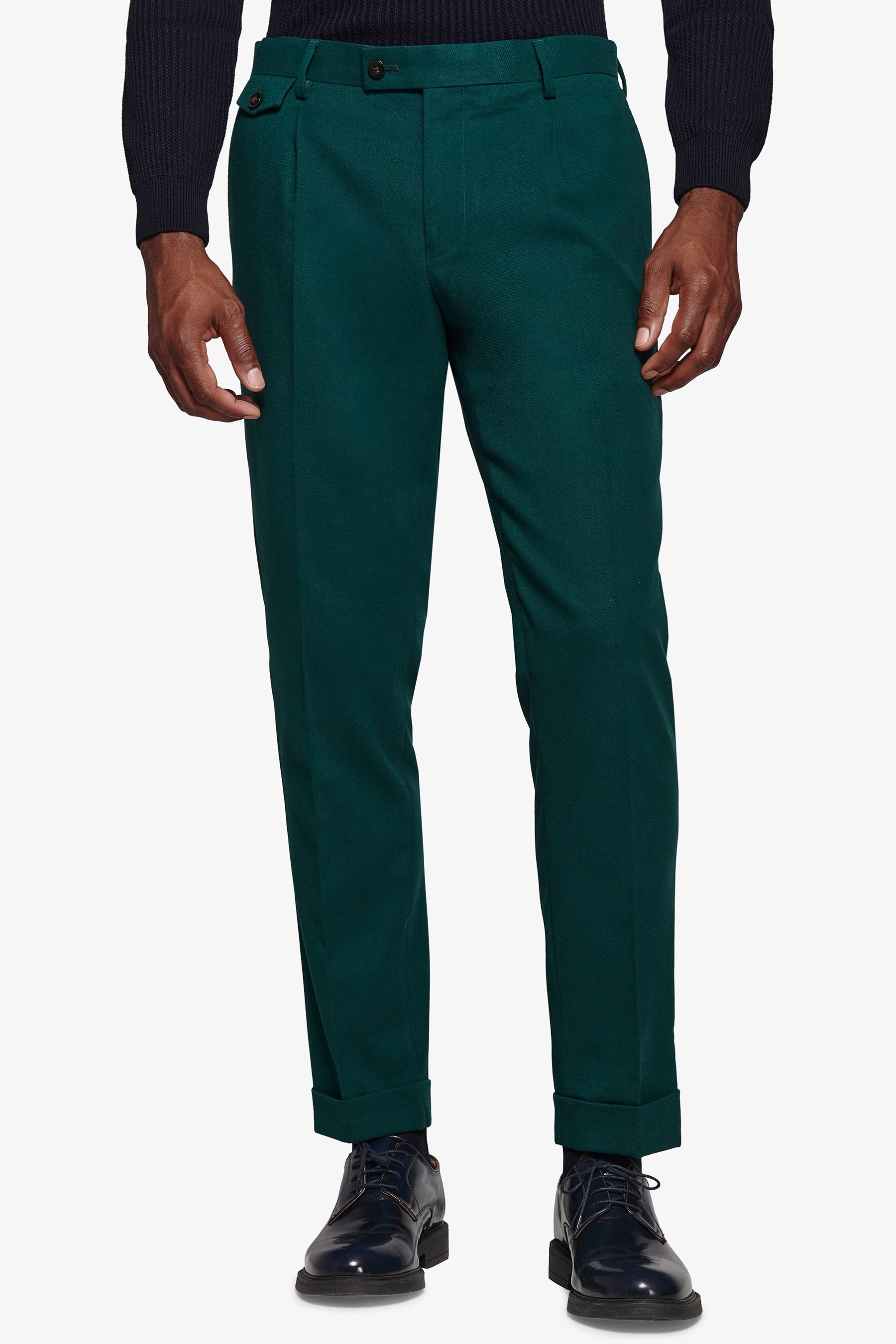 Pantaloni da abito in panno ottanio slim-Dan John