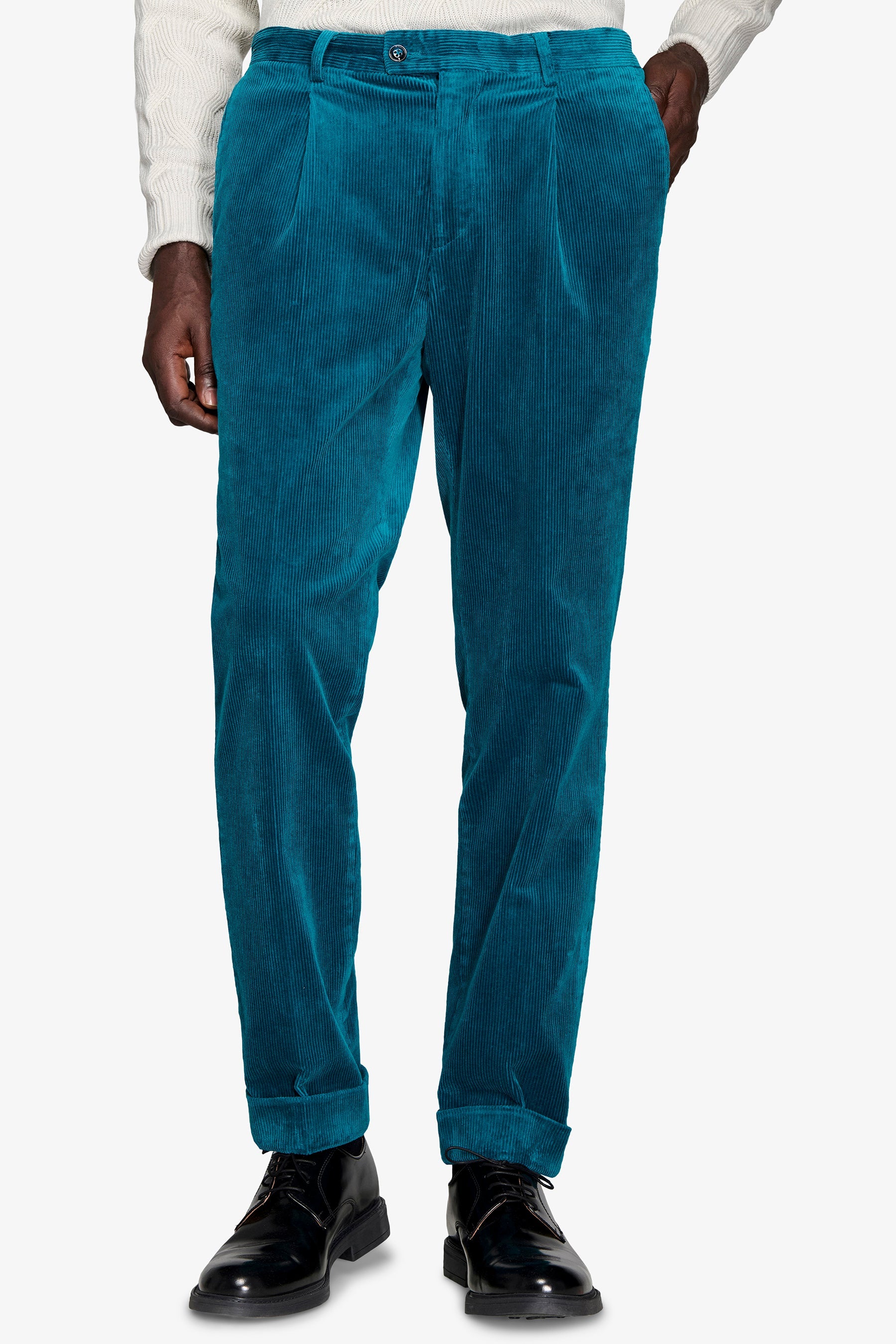 Pantaloni da abito in velluto petrolio "Universe"-Dan John