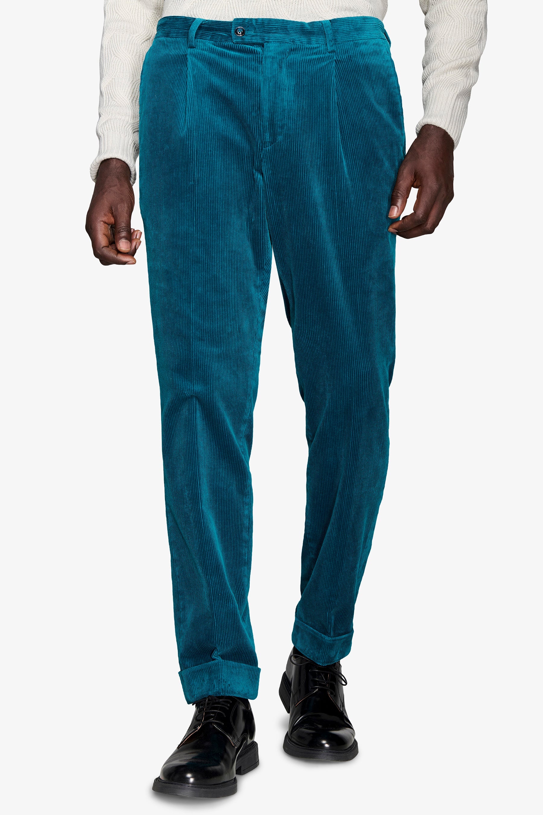 Pantaloni da abito in velluto petrolio "Universe"-Dan John