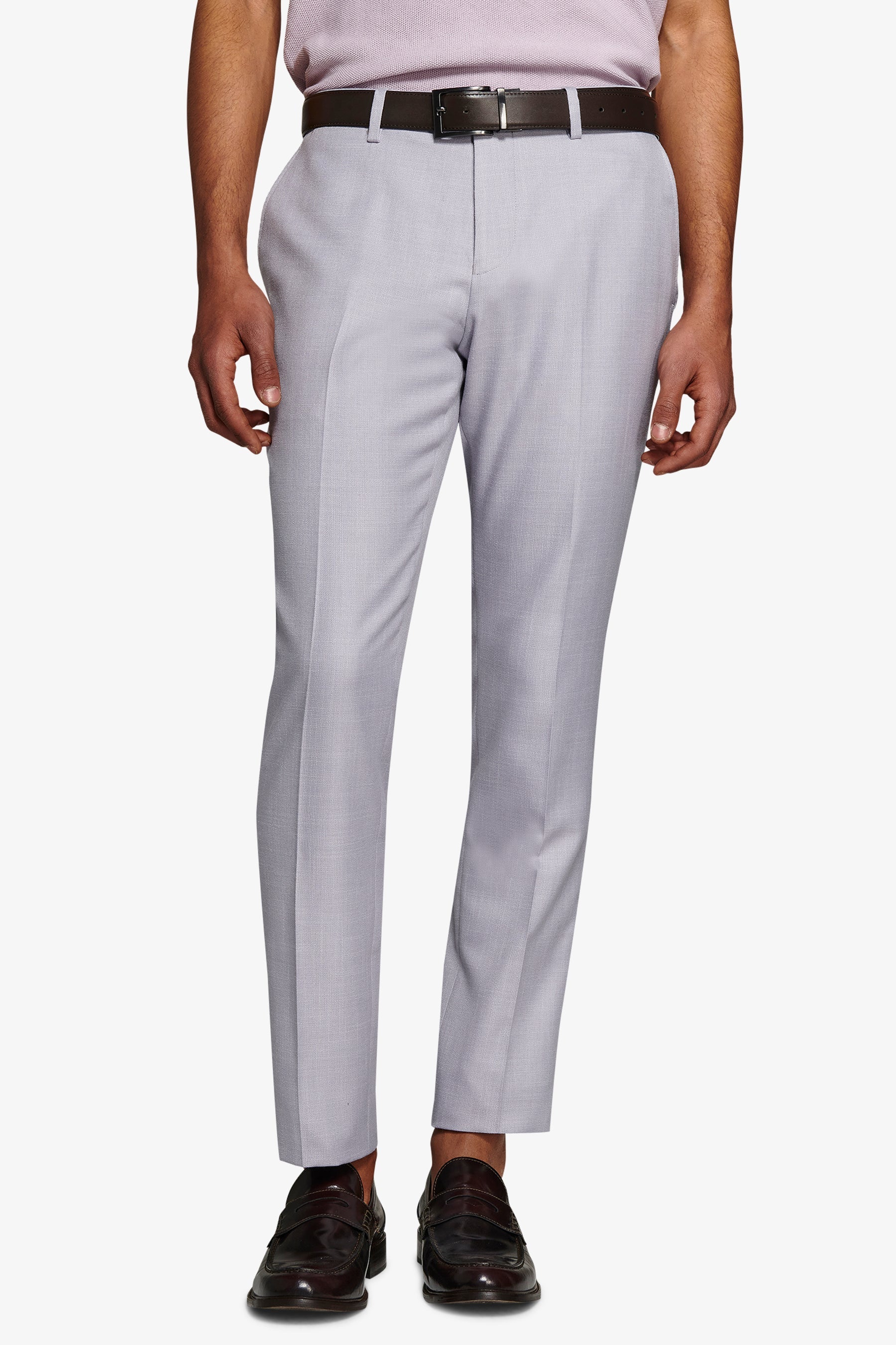 Pantalone da abito misto lino fiammato lavanda slim-Dan John