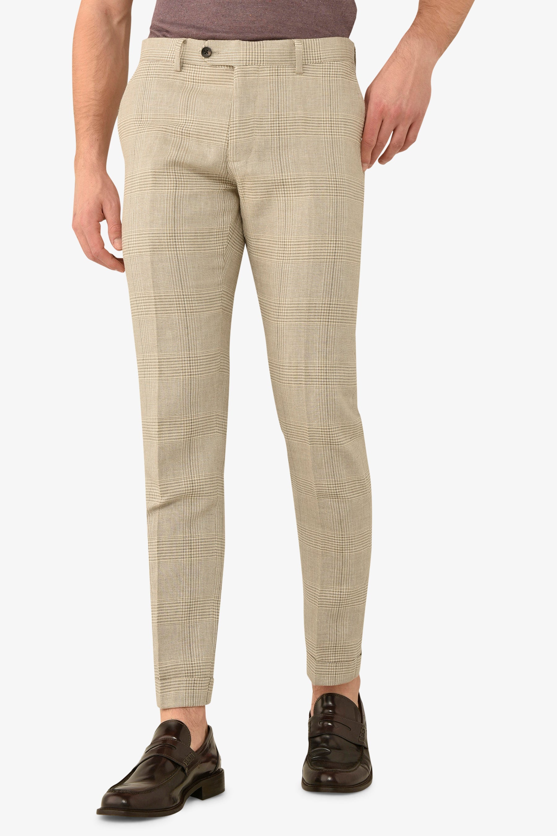 Pantalone da abito principe di galles sabbia slim-Dan John