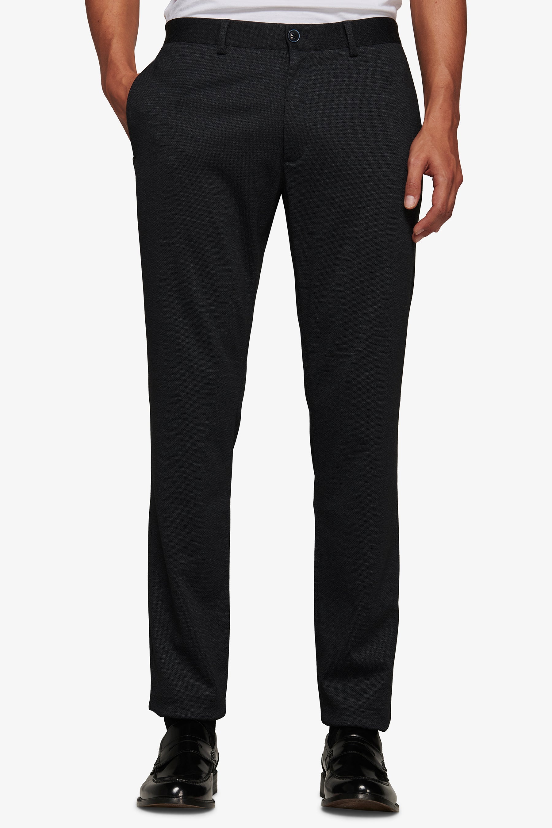 Pantaloni in jersey stretch microfantasia blu-Dan John