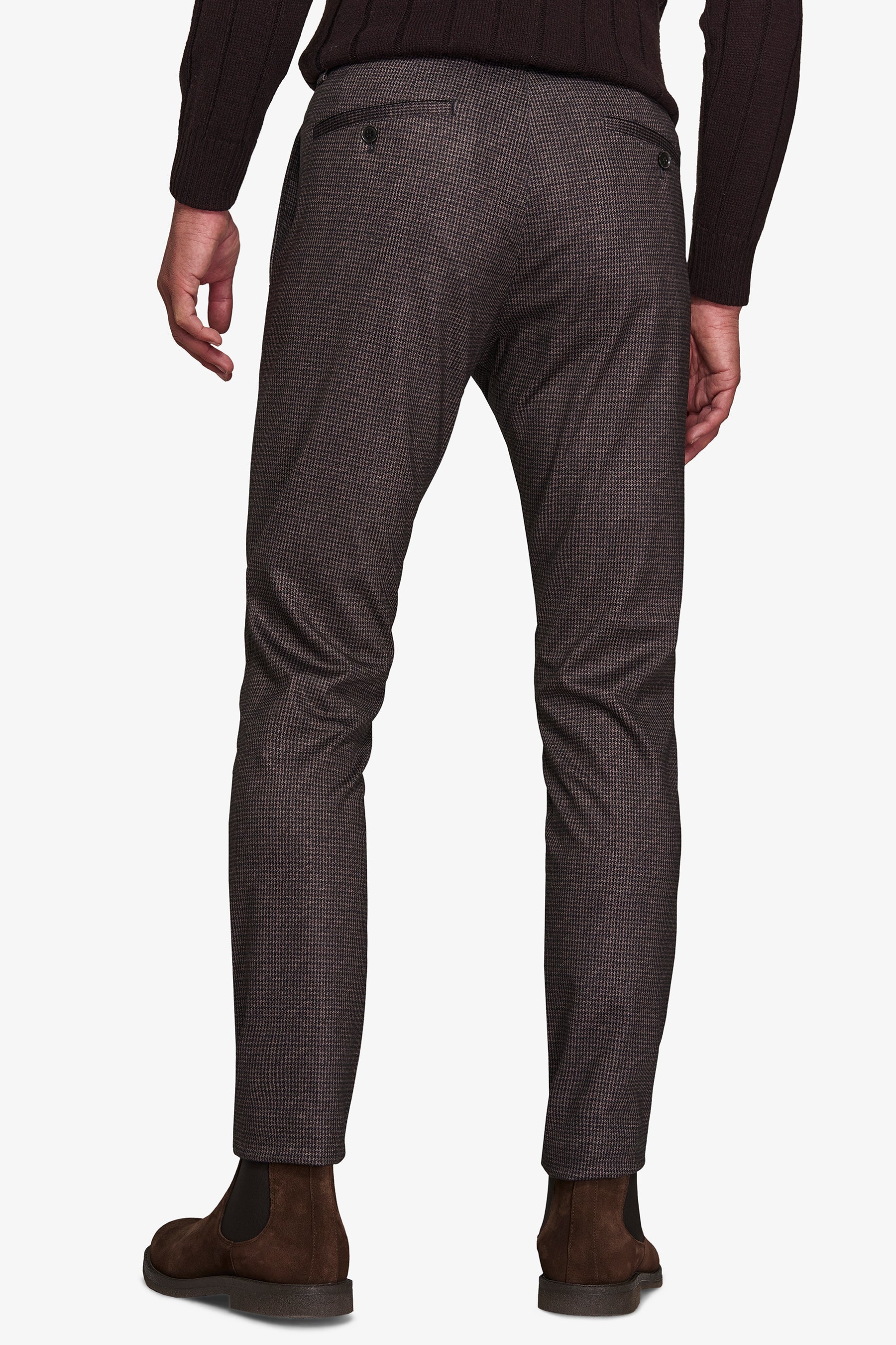 Pantaloni in jersey stretch pied de poule marrone-Dan John