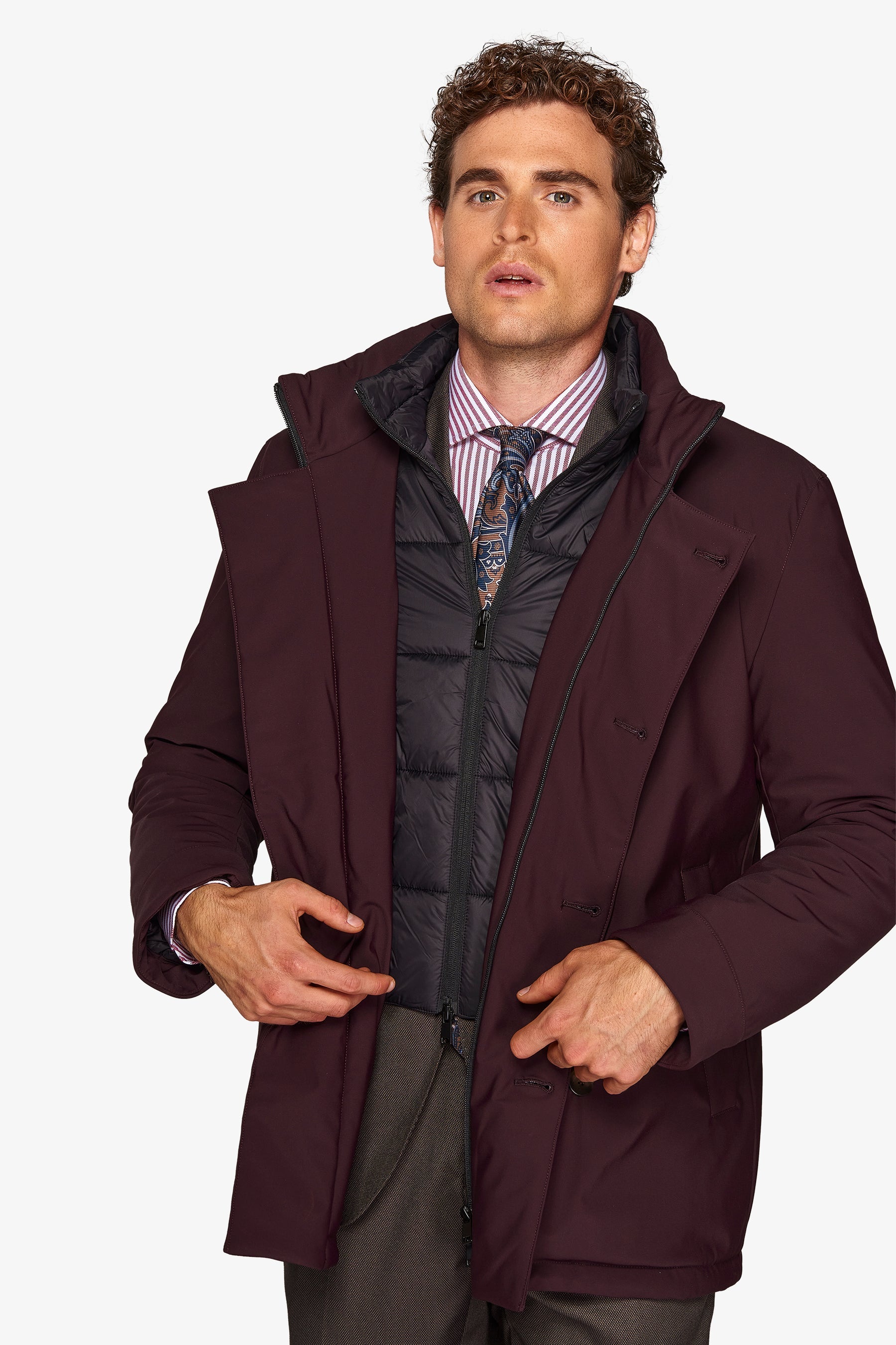 Peacoat doppiopetto trapuntato bordeaux-Dan John