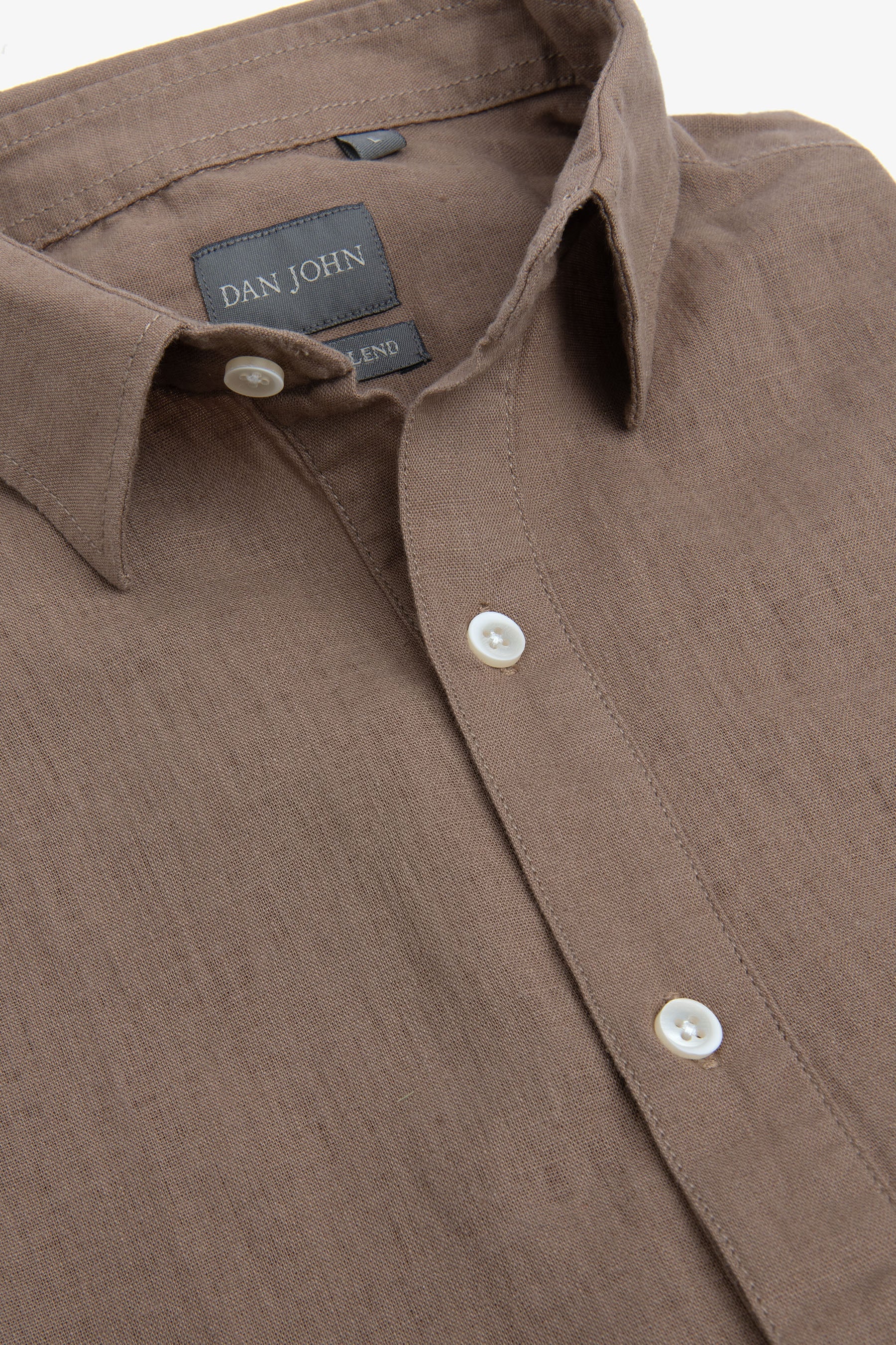 Polo camicia misto lino marrone melange-Dan John