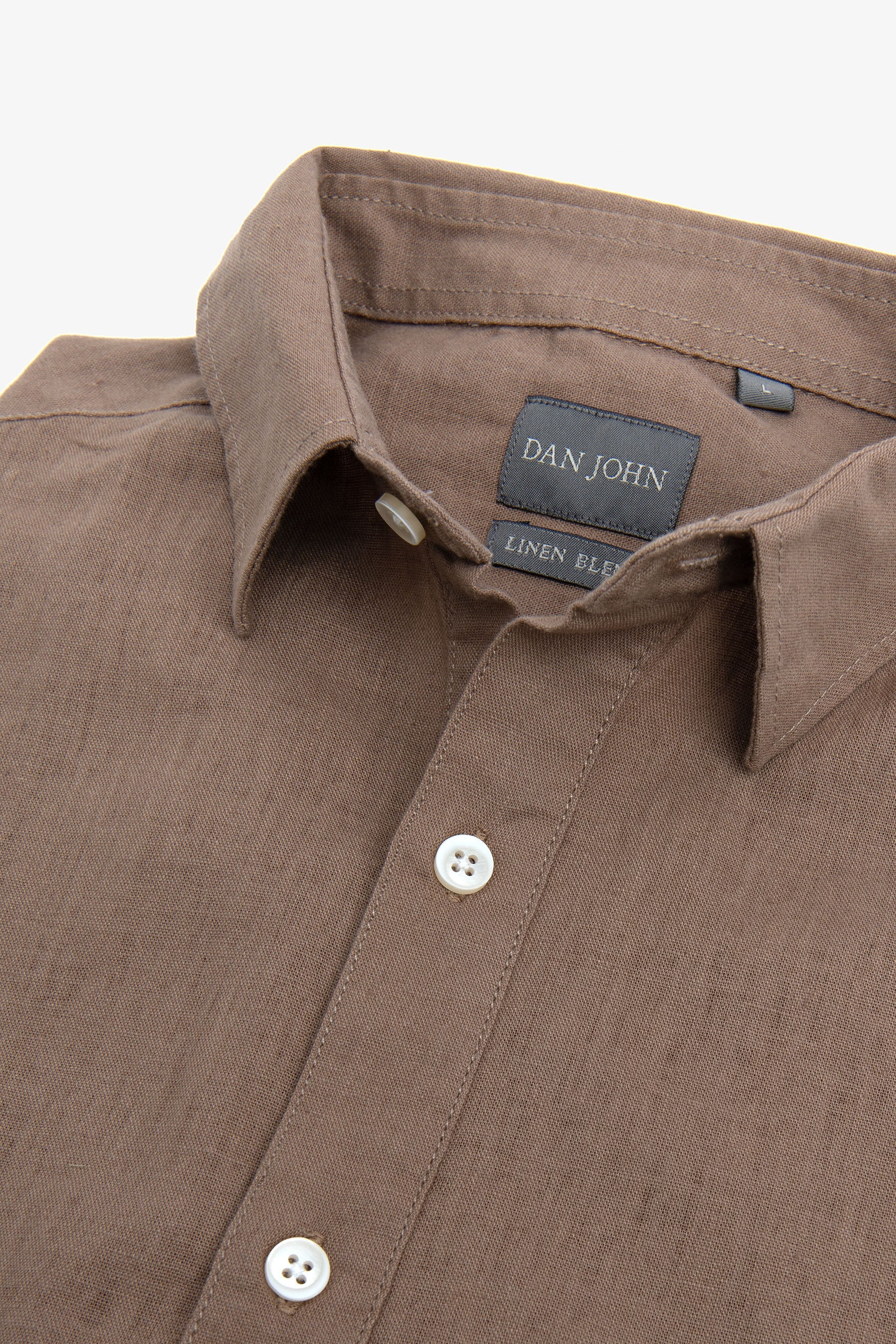 Polo camicia misto lino marrone melange-Dan John