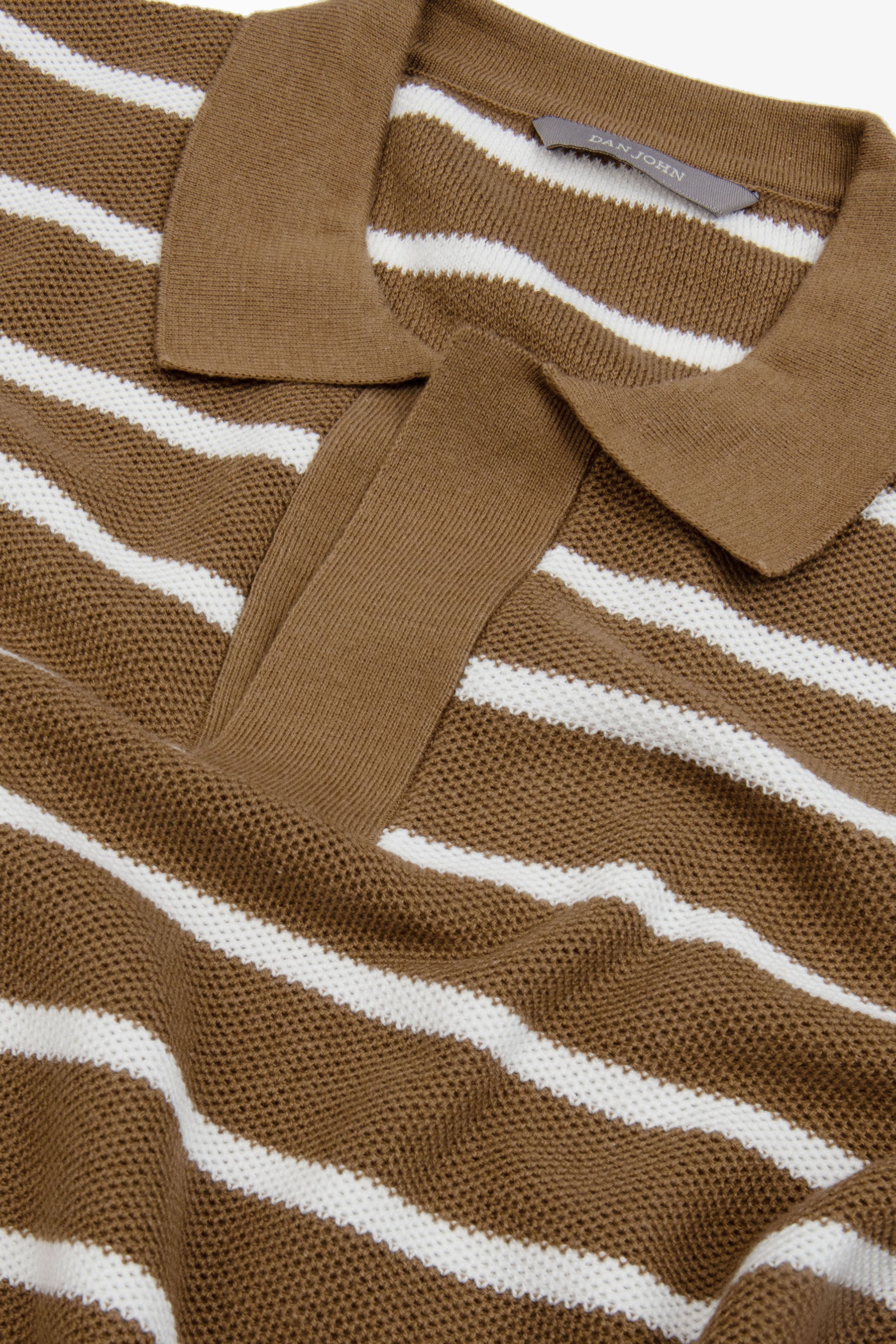 Polo in maglia collo aperto a righe beige-Dan John