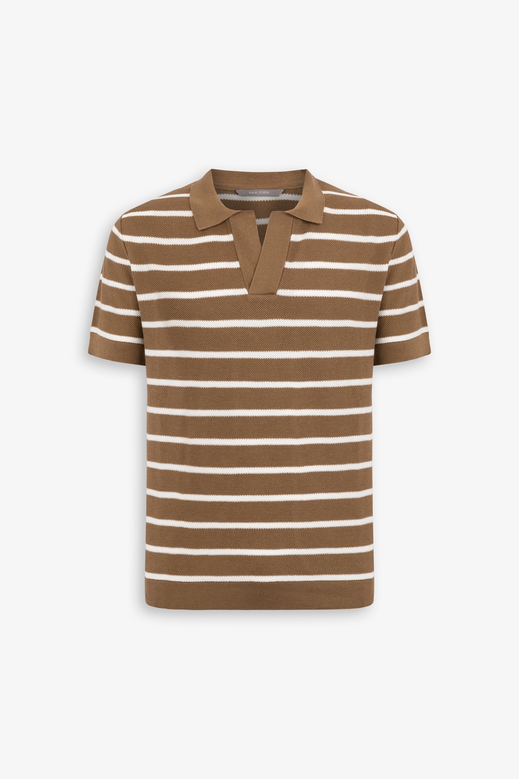 Polo in maglia collo aperto a righe beige-Dan John