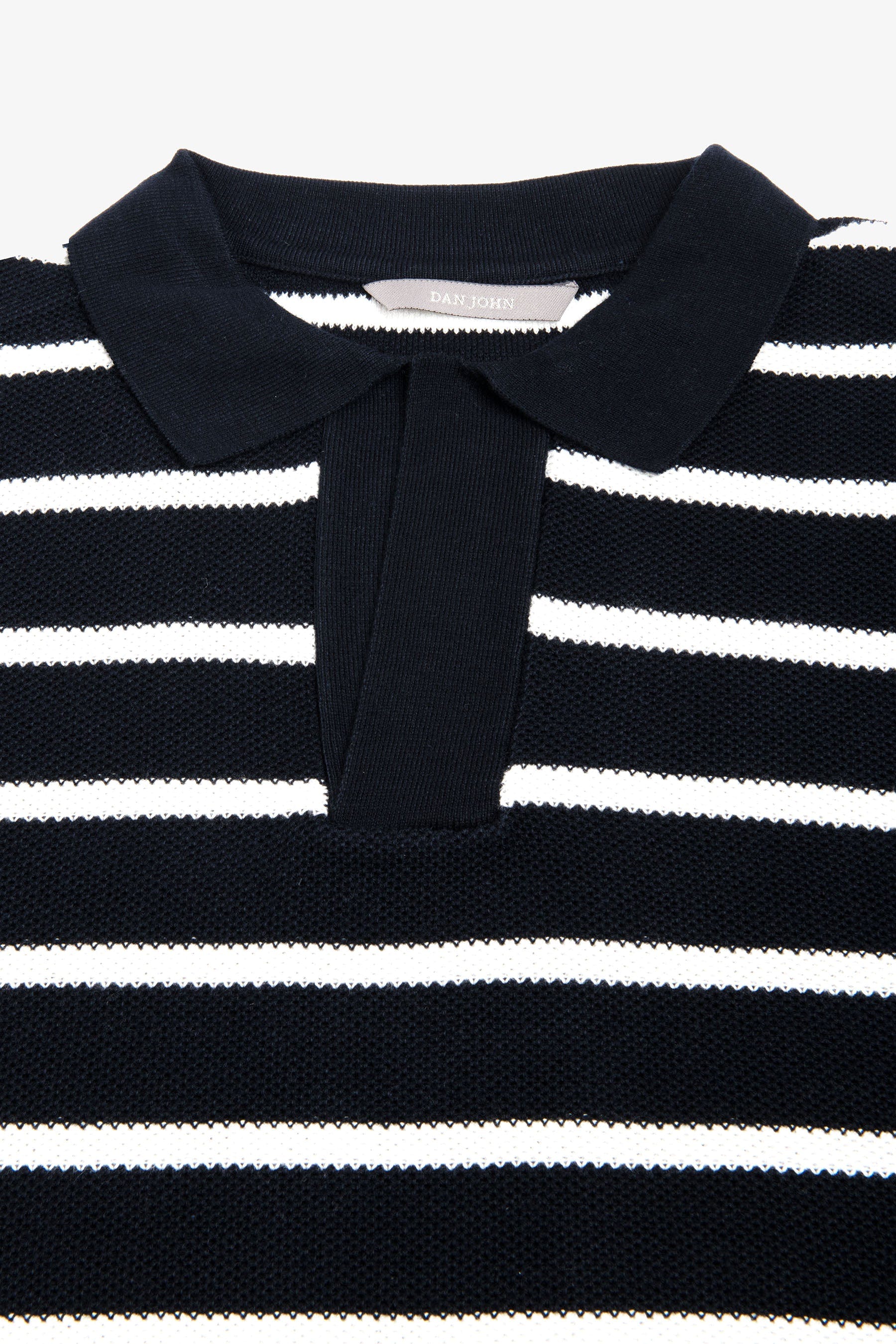 Polo in maglia collo aperto a righe blu-Dan John