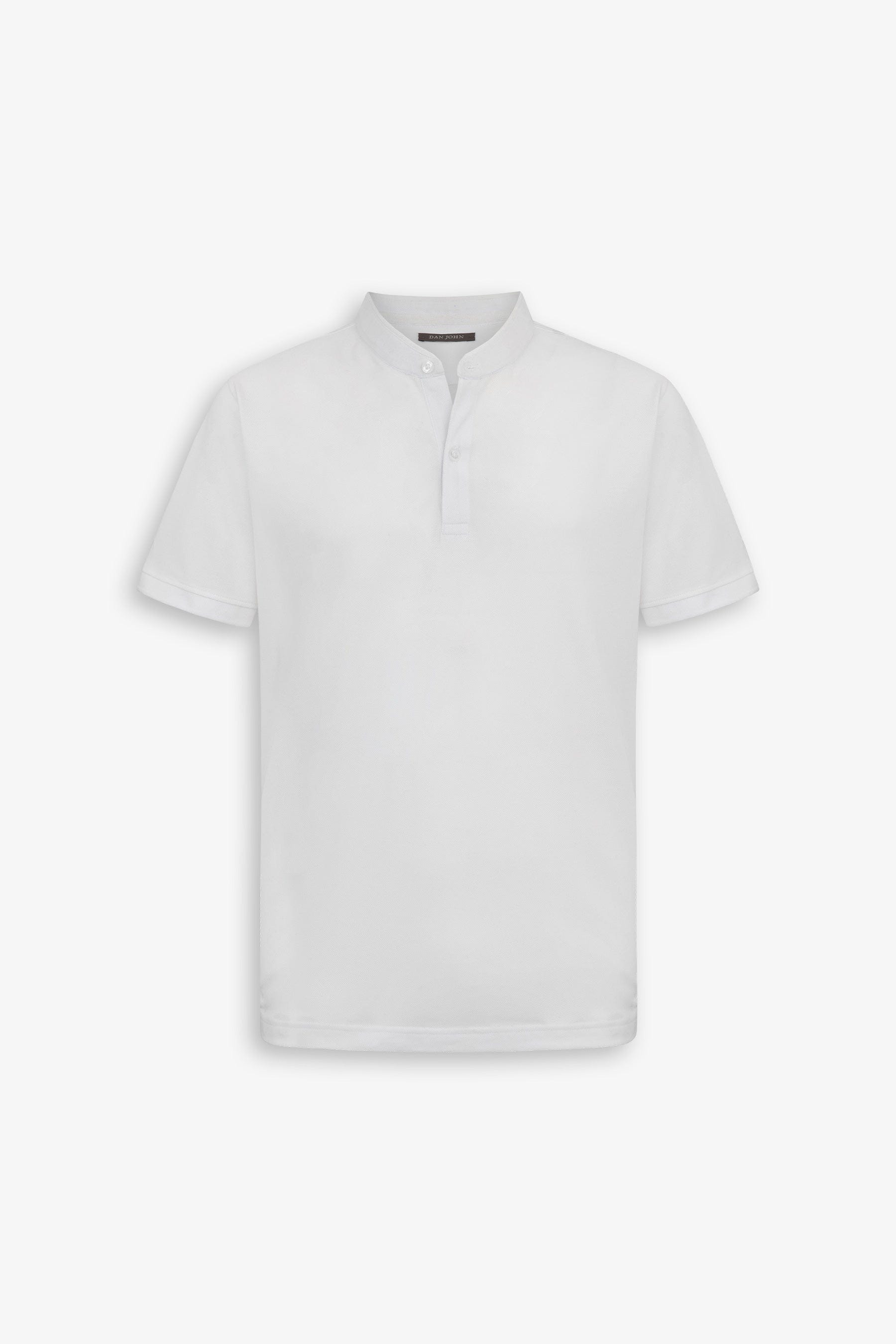 Polo piquet collo coreano bianco-Dan John