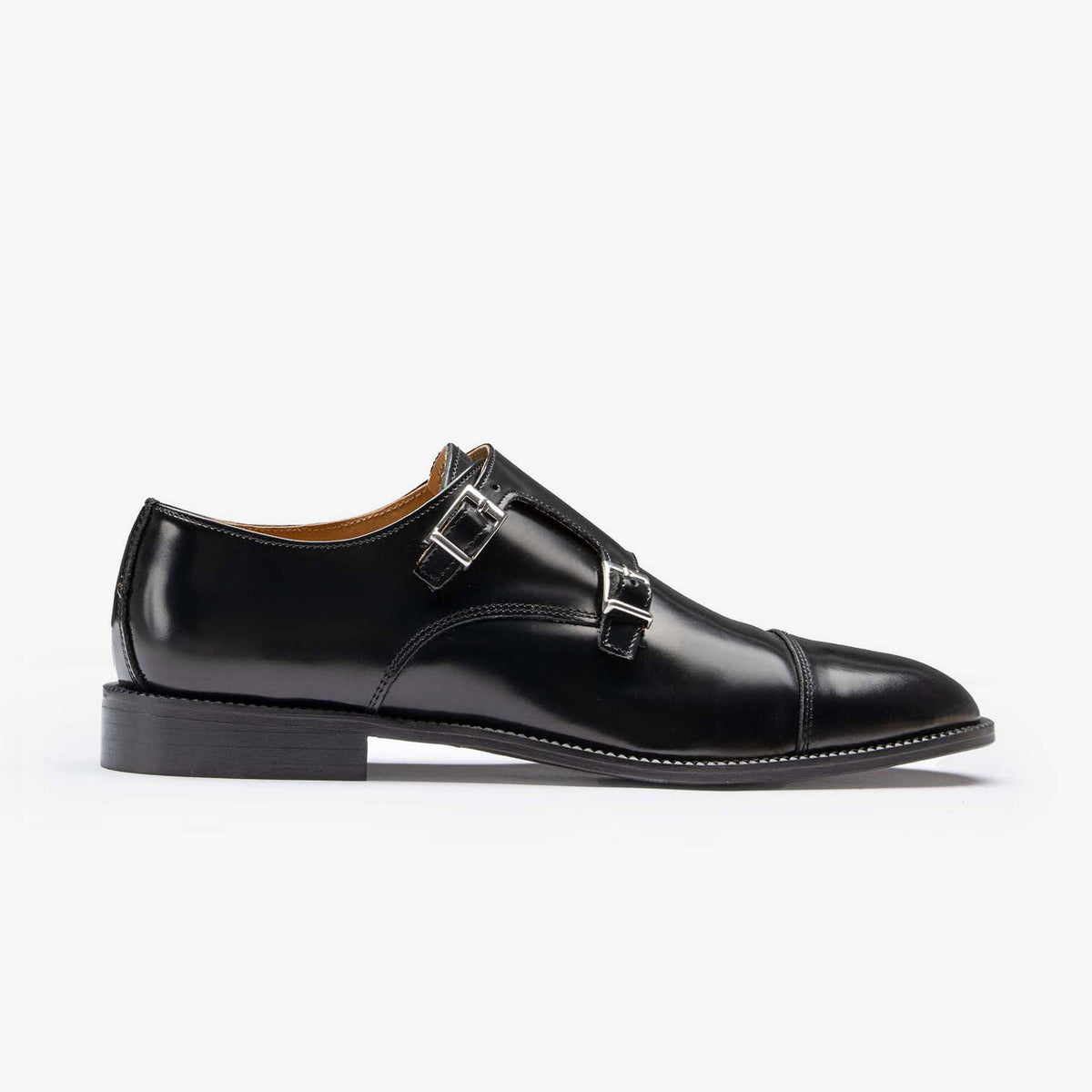 Black double buckle shoe