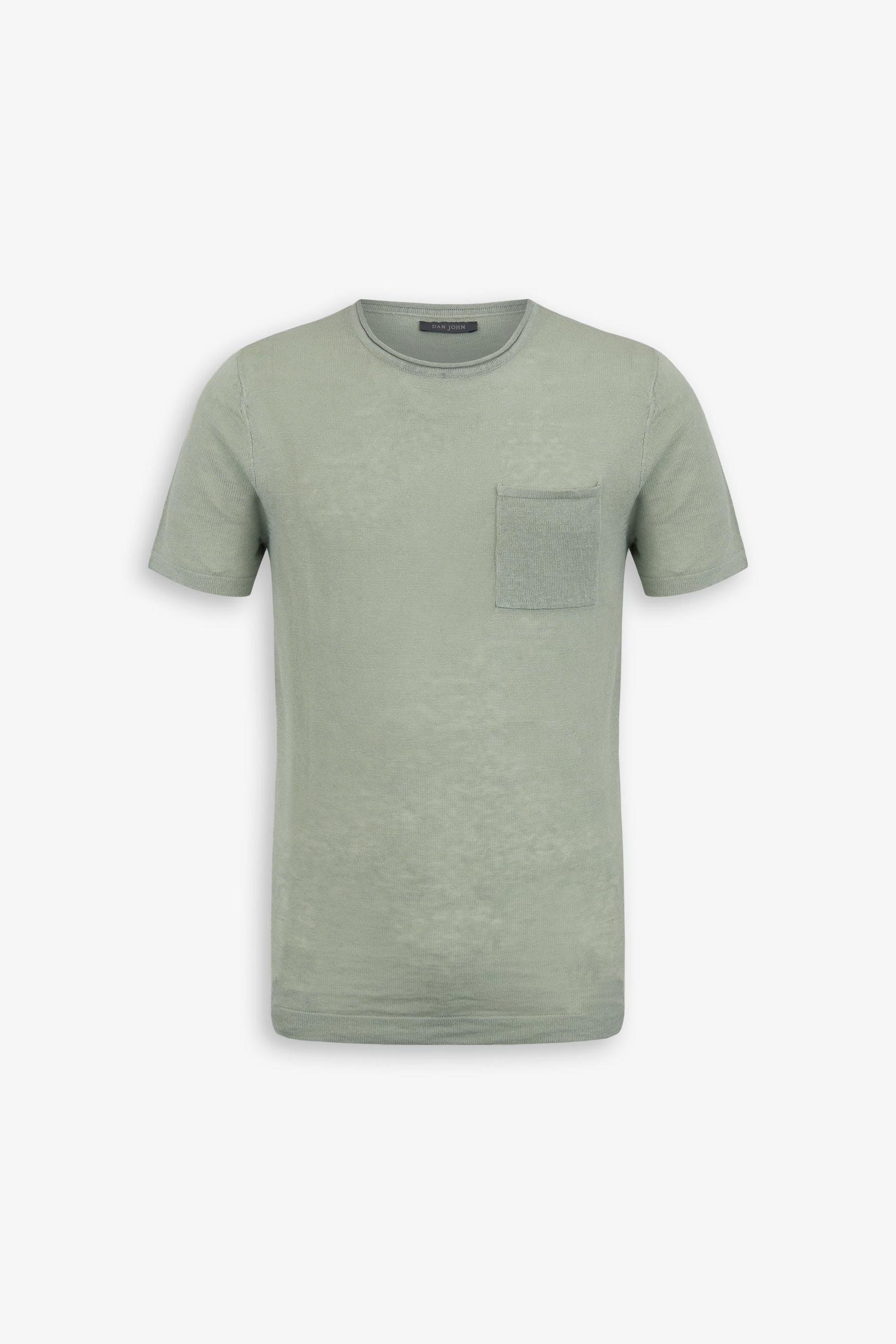T-shirt in maglia misto lino con taschino salvia-Dan John