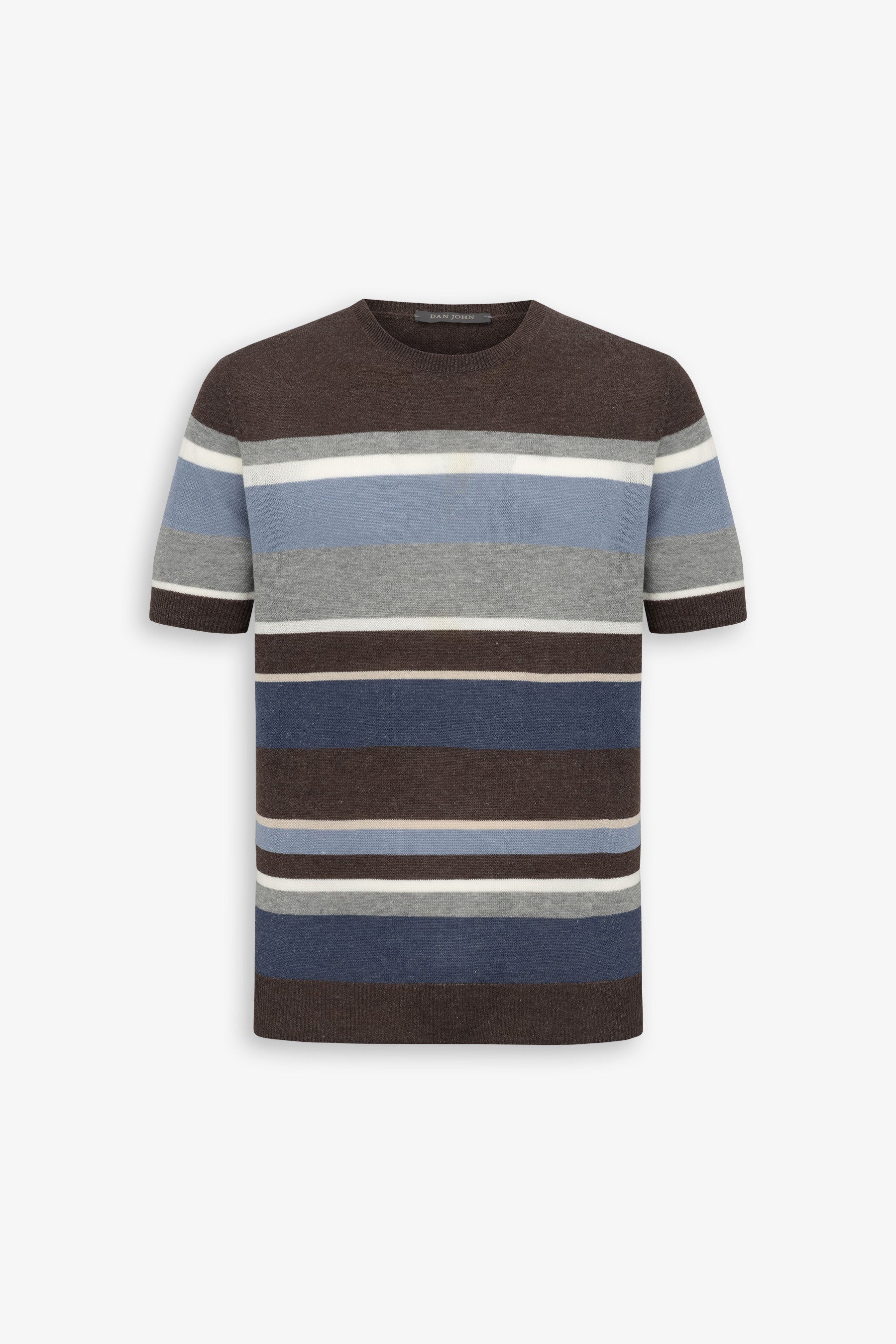 T-shirt in maglia rigata marrone-Dan John