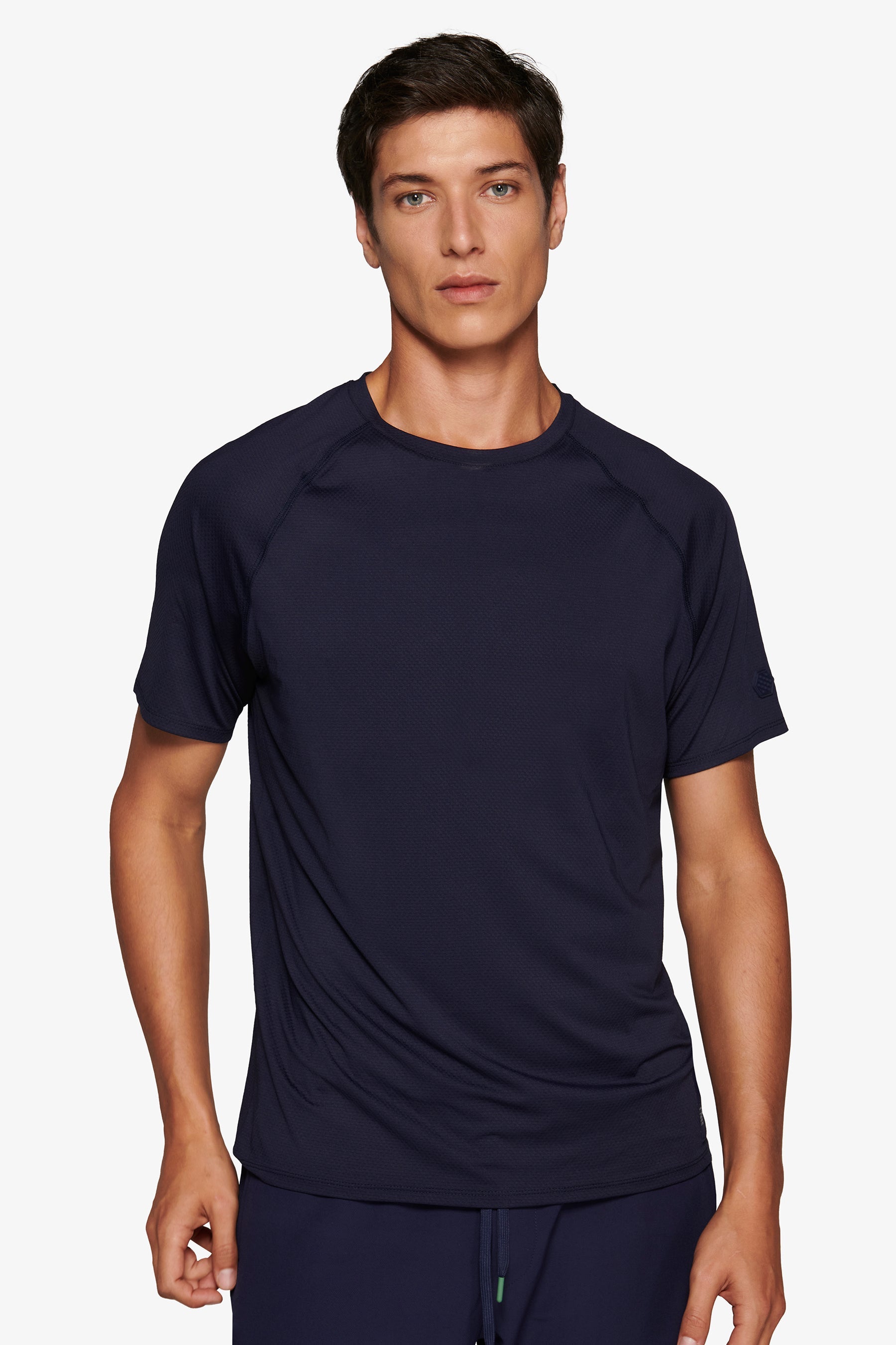 T-shirt micro scacchi DNJ blu-Dan John