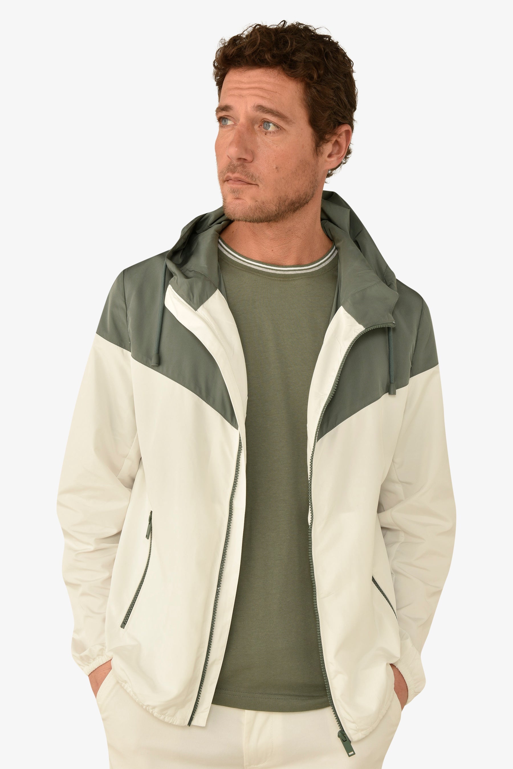 Wind jacket con cappuccio bicolore malva-Dan John