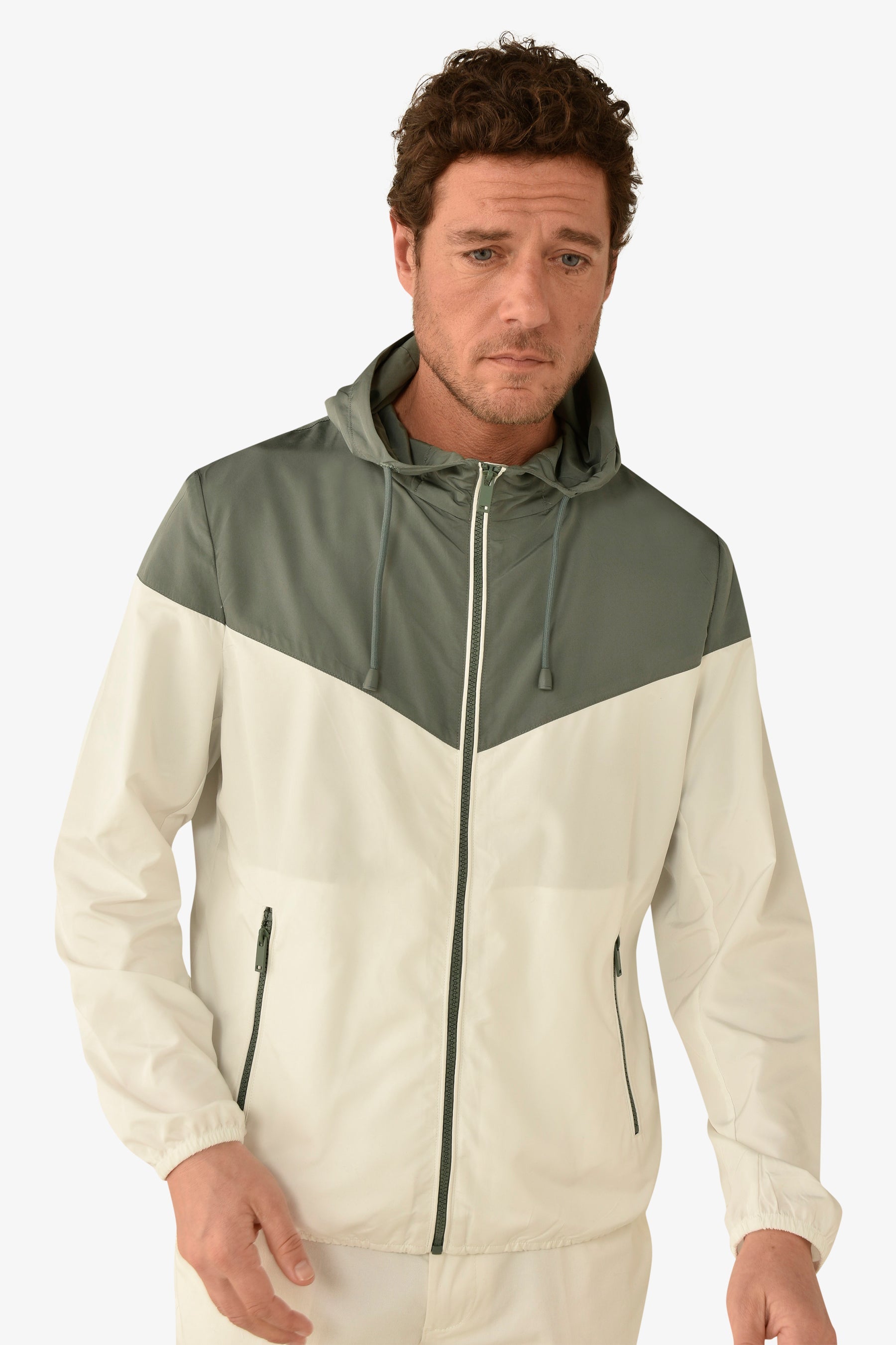 Wind jacket con cappuccio bicolore malva-Dan John
