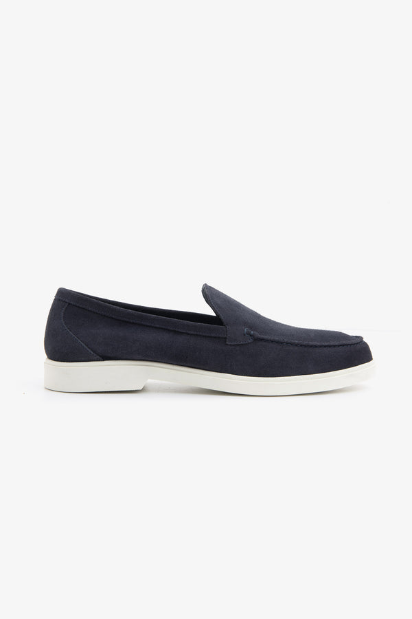Blue suede loafers