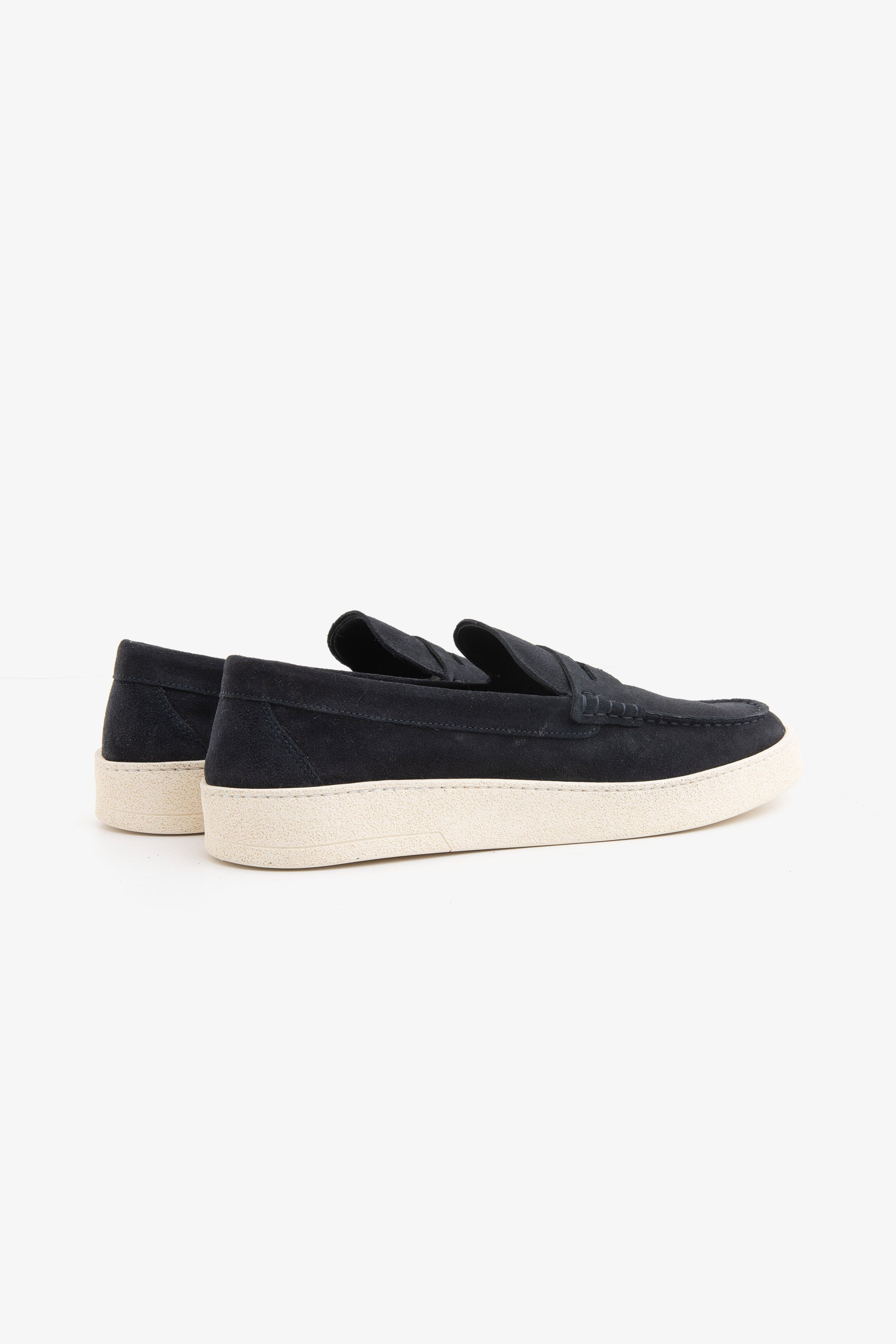 Blue suede apron toe loafers