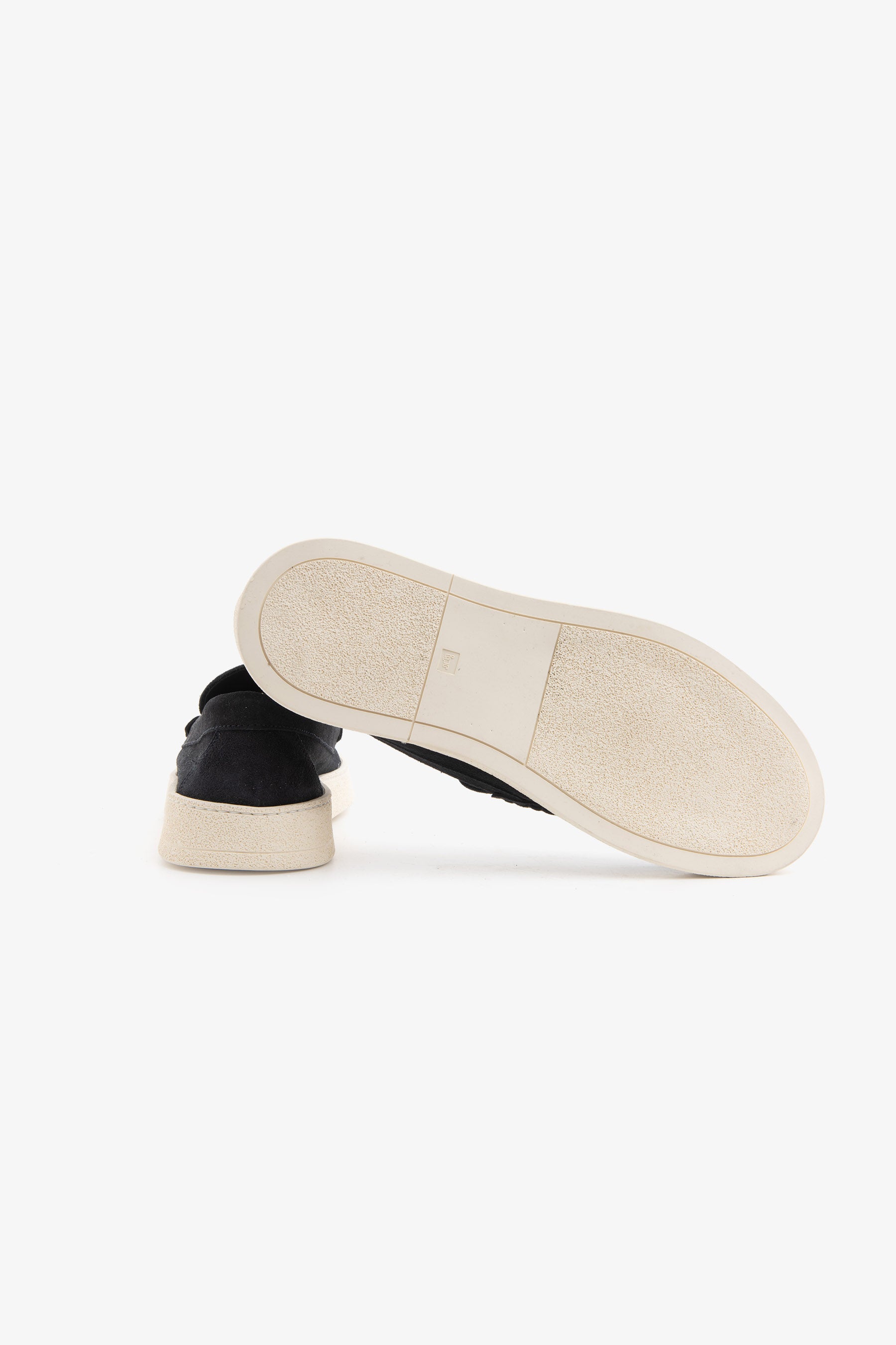 Blue suede apron toe loafers