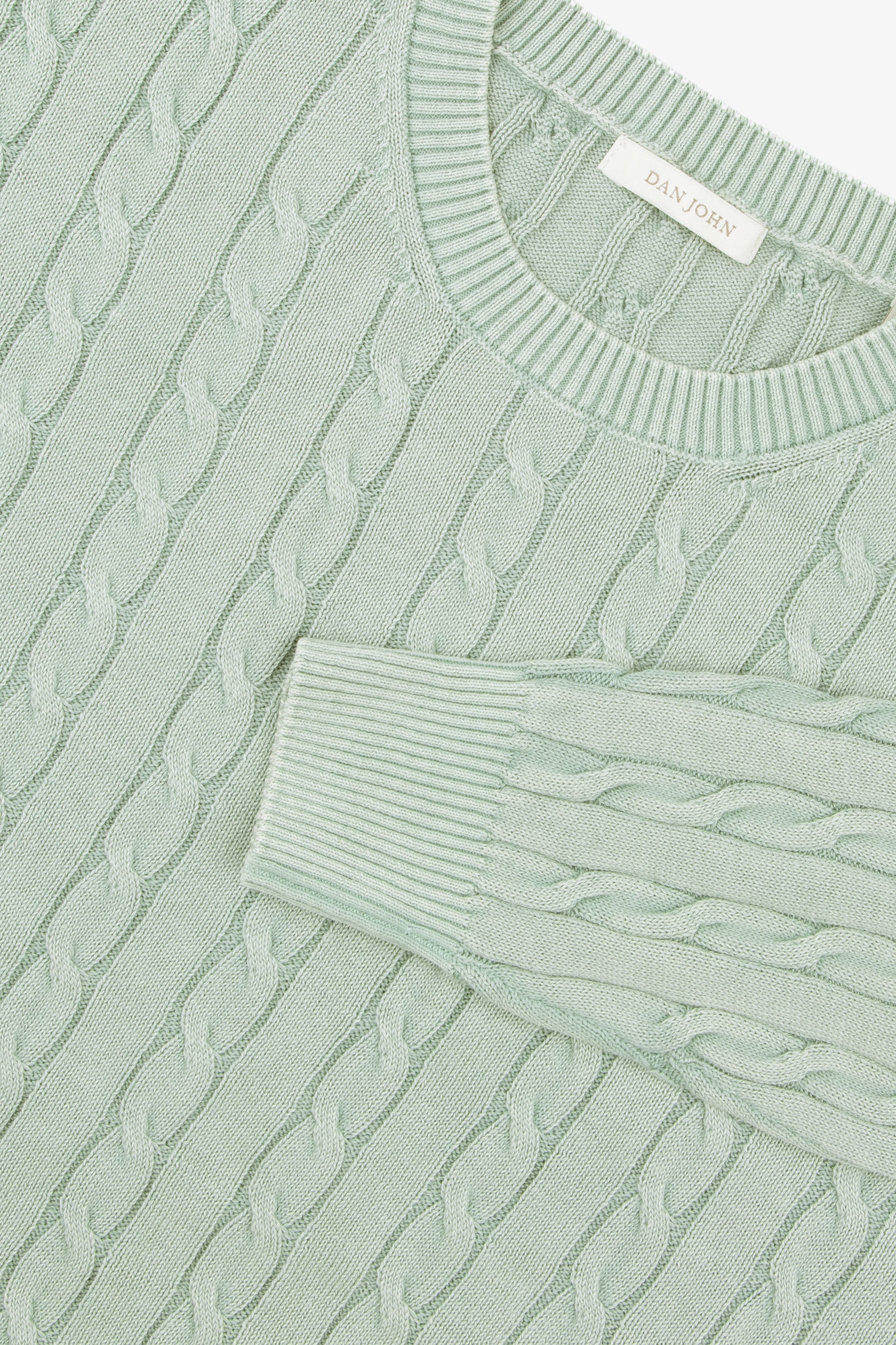 Jersey de cuello redondo trenzado de canalé plano salvia