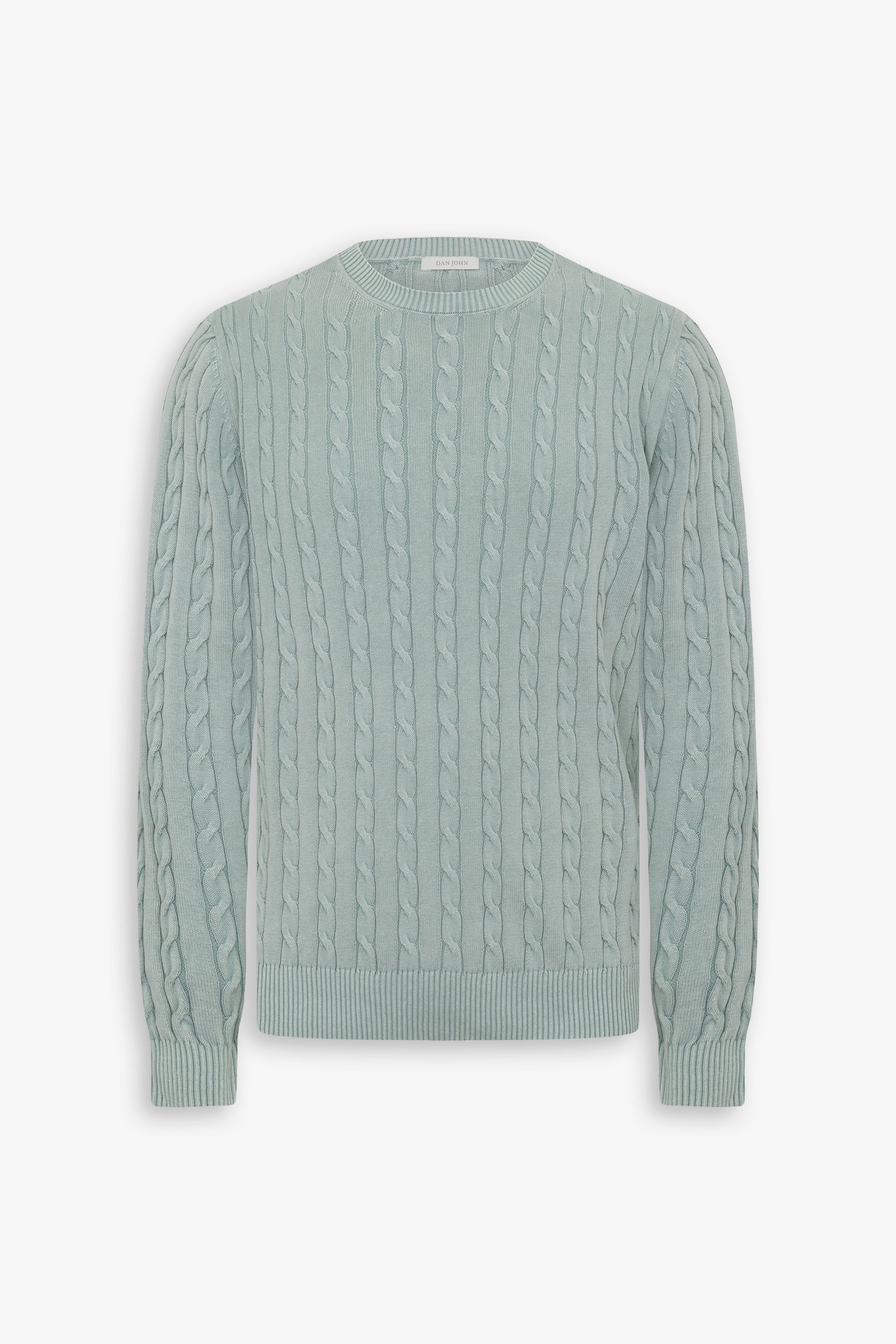 Jersey de cuello redondo trenzado de canalé plano salvia