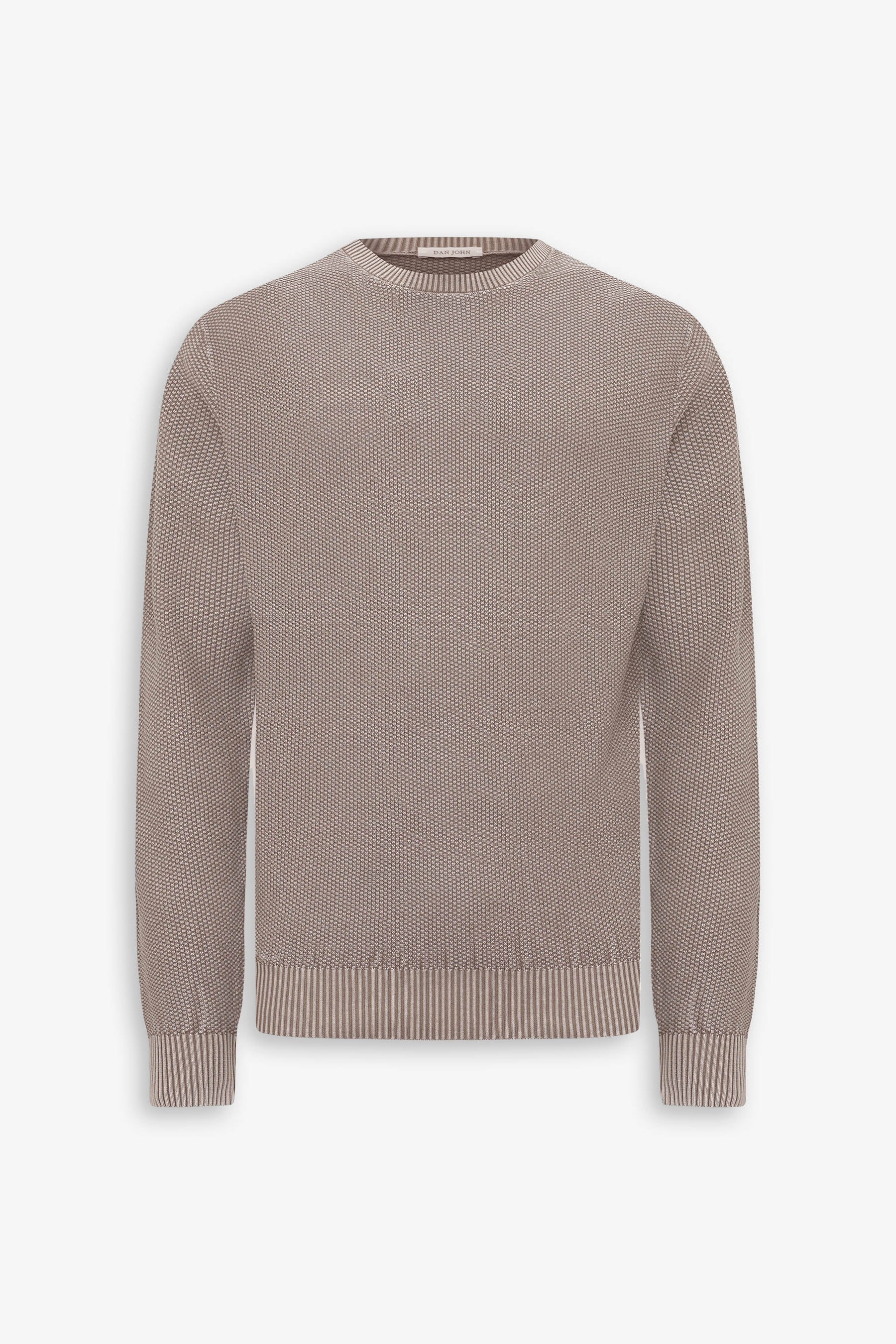 Rundhalspullover mit Reiskornmuster in Taupe.