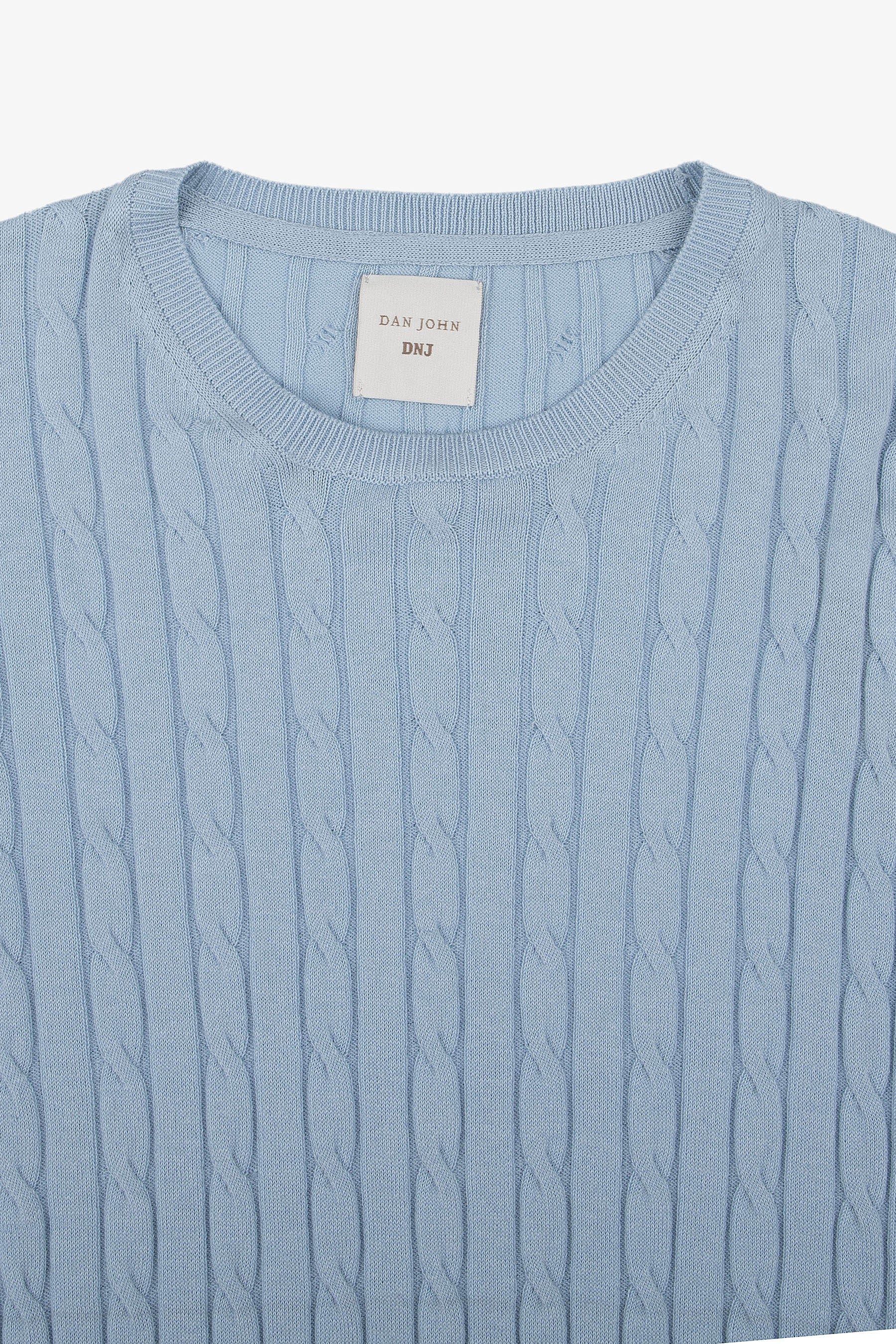 Maglia girocollo treccia celeste