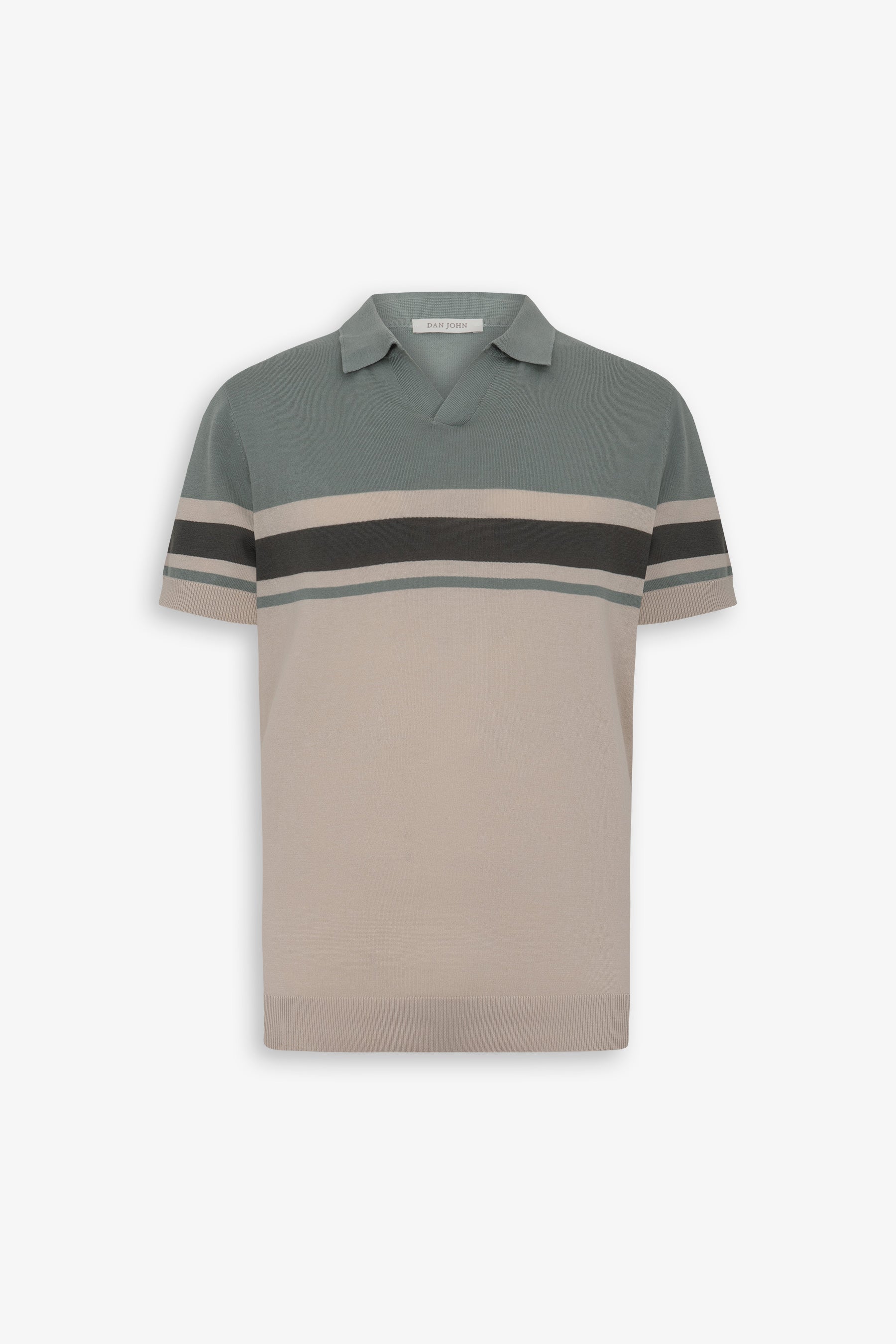 Polo de cuello abierto con rayas verde