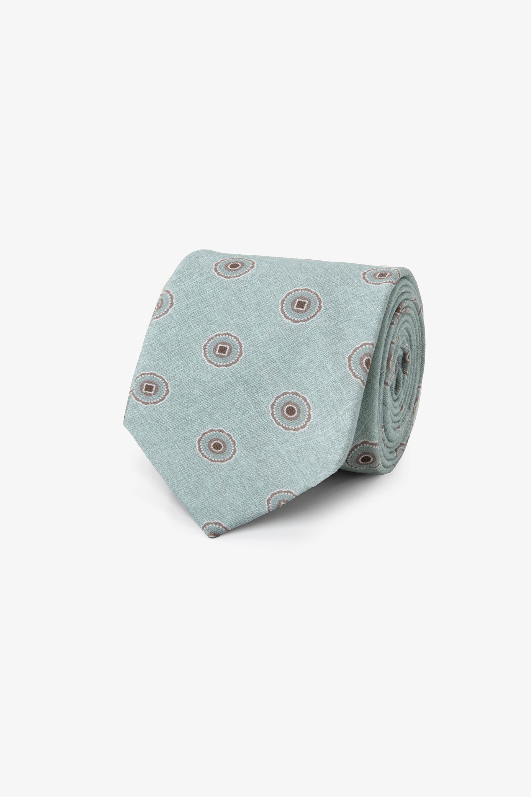 Corbata herringbone con estampado de círculos salvia