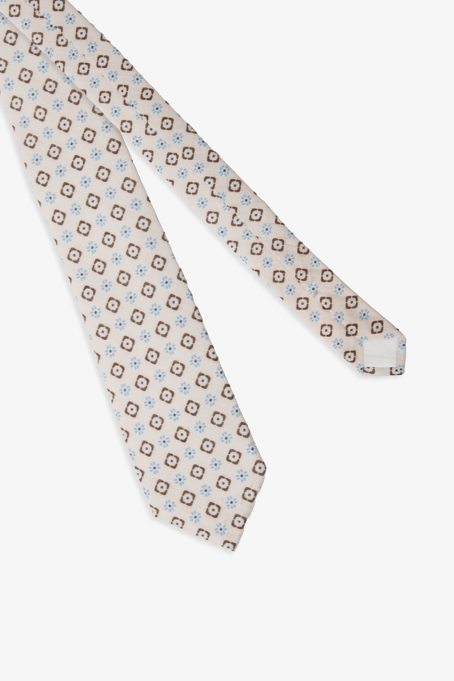 Corbata de algodón con microfantasía blanco roto