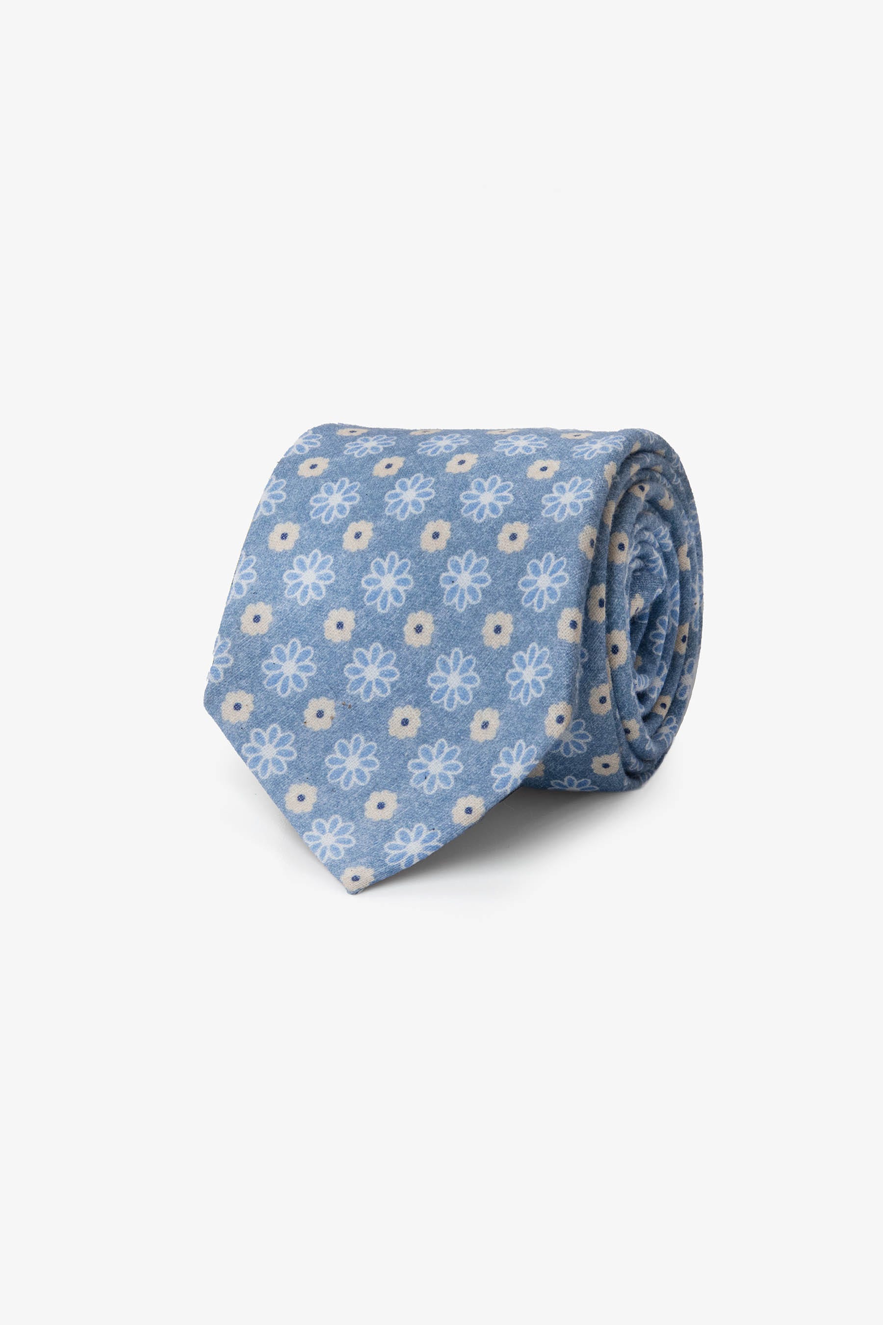 Cravatta cotone microfiori celeste-Dan John