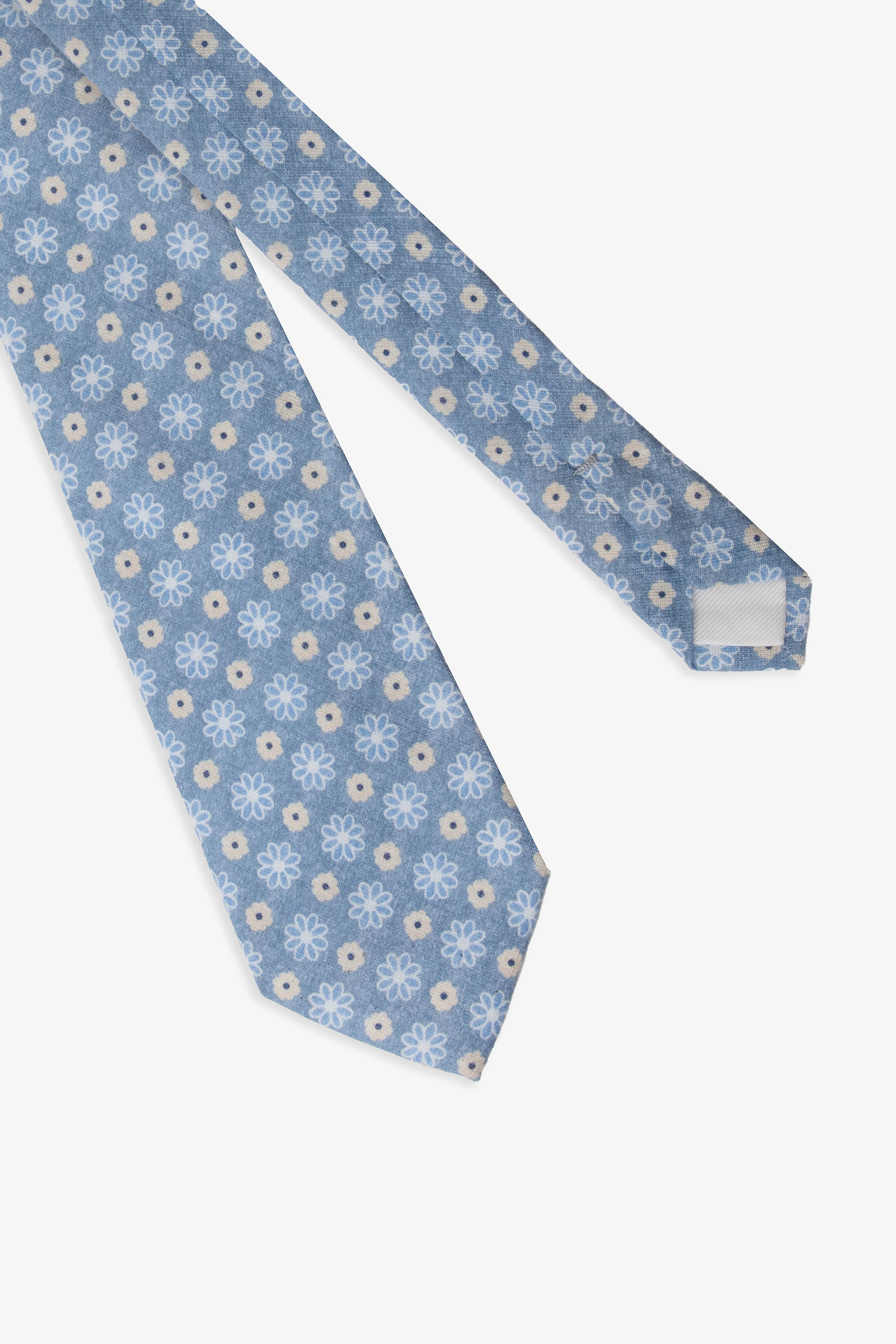 Cravate en coton à micro-fleurs bleu clair