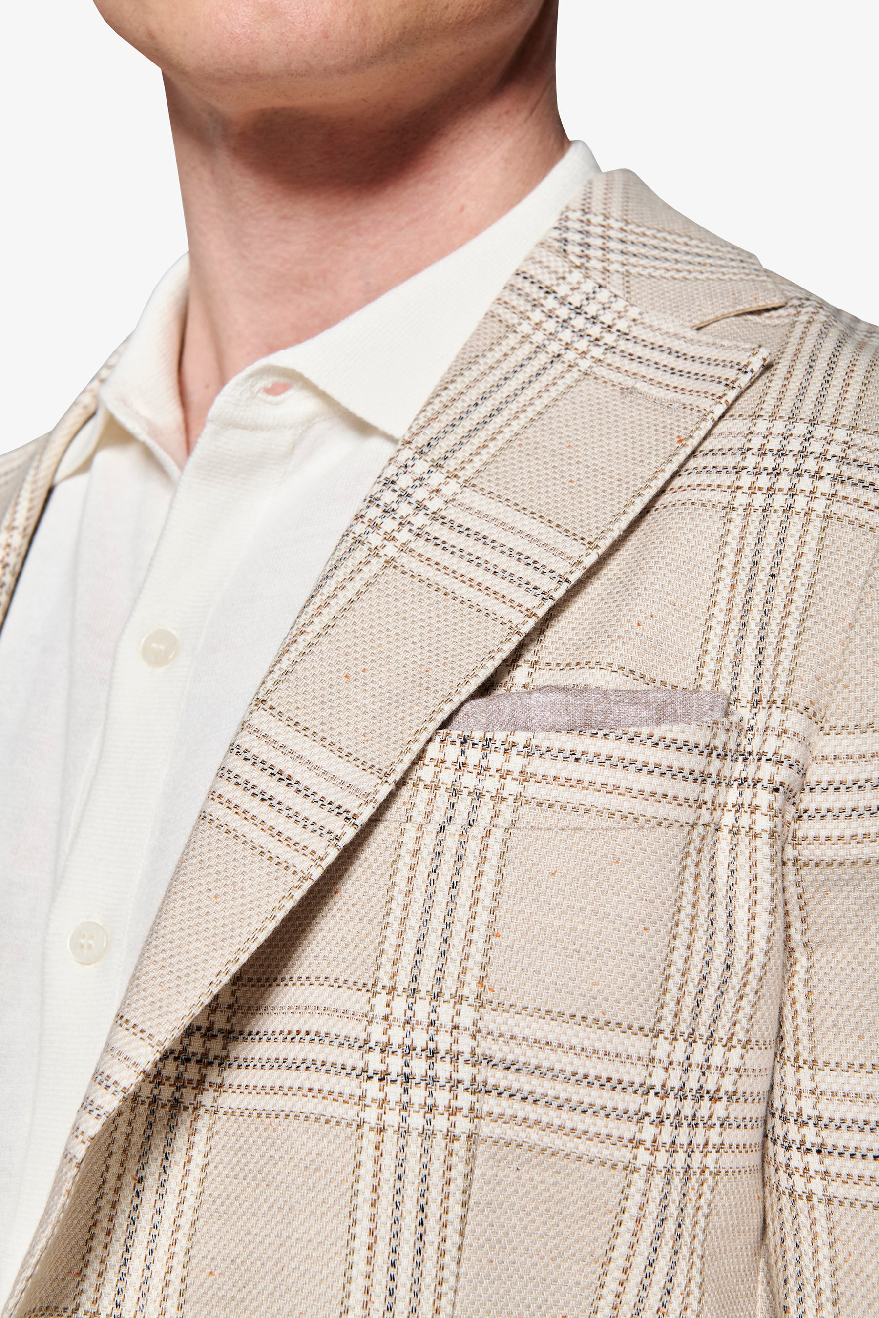 Jacke aus Leinenmischung mit grobem Karomuster in Sandfarbe