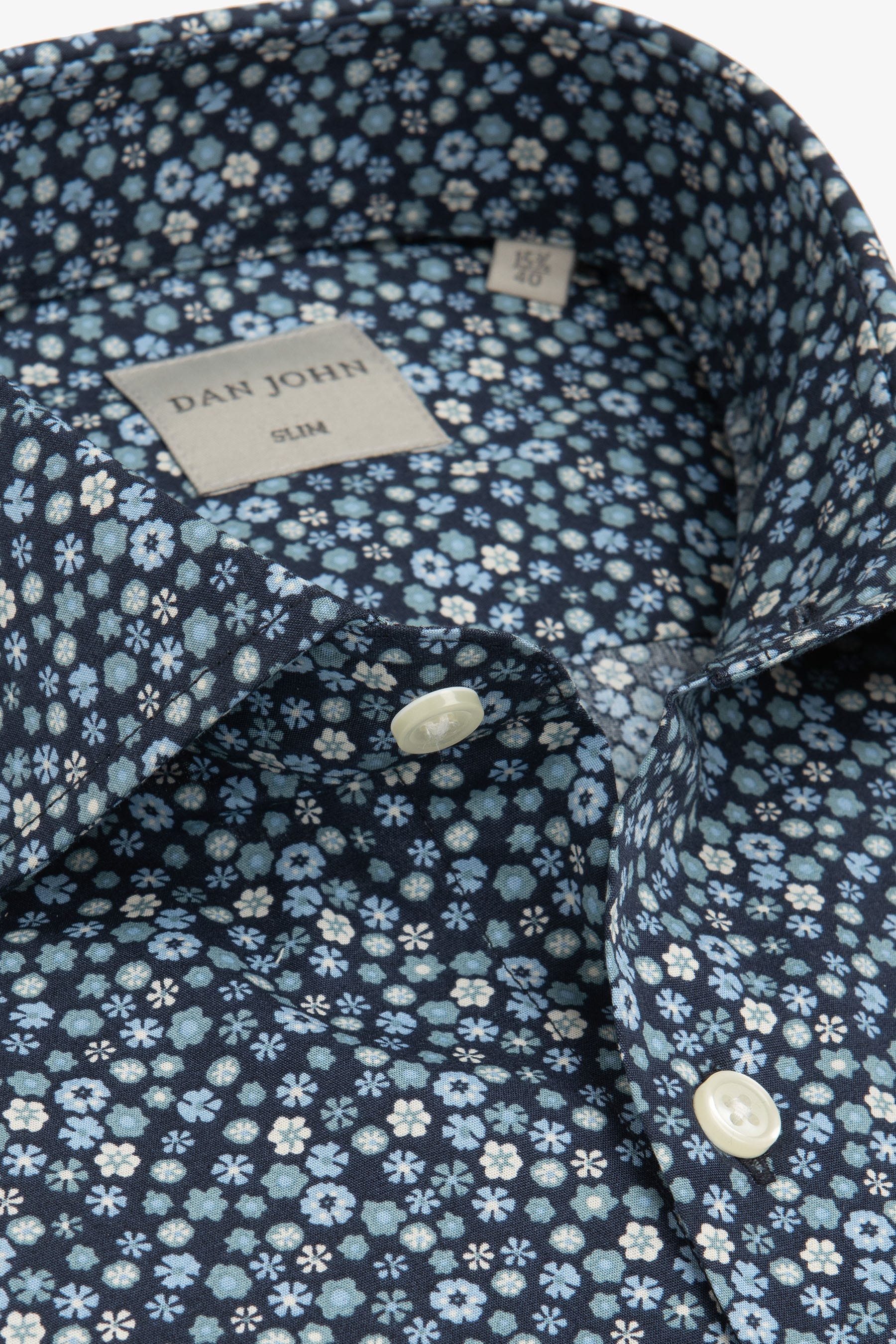 Camicia stampa fiori celeste slim-Dan John