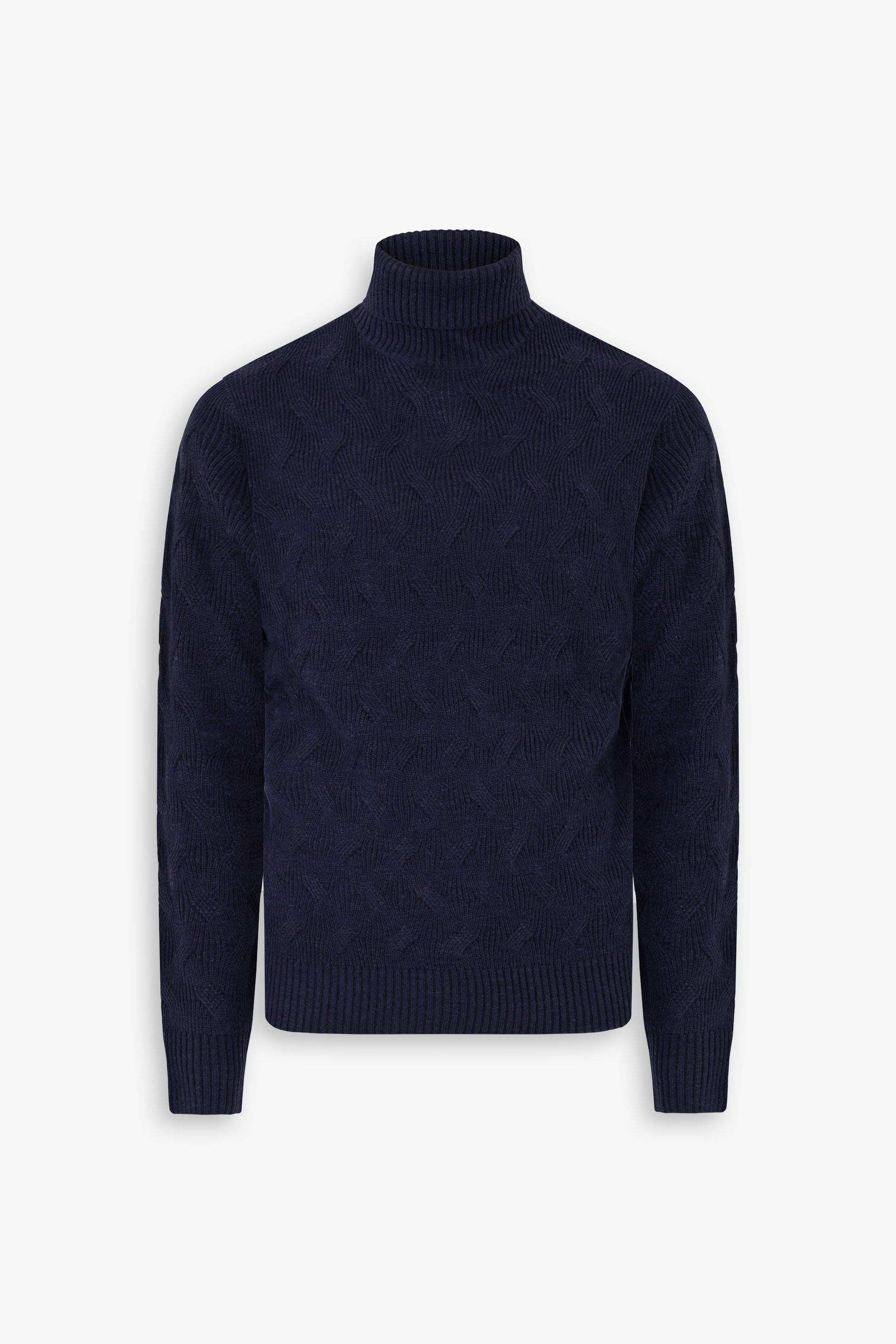 Maglia dolcevita a treccia discontinua blu-Dan John