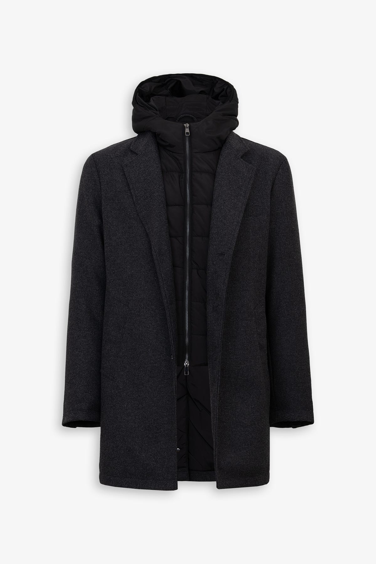 Cappotto monopetto con pettorina nero