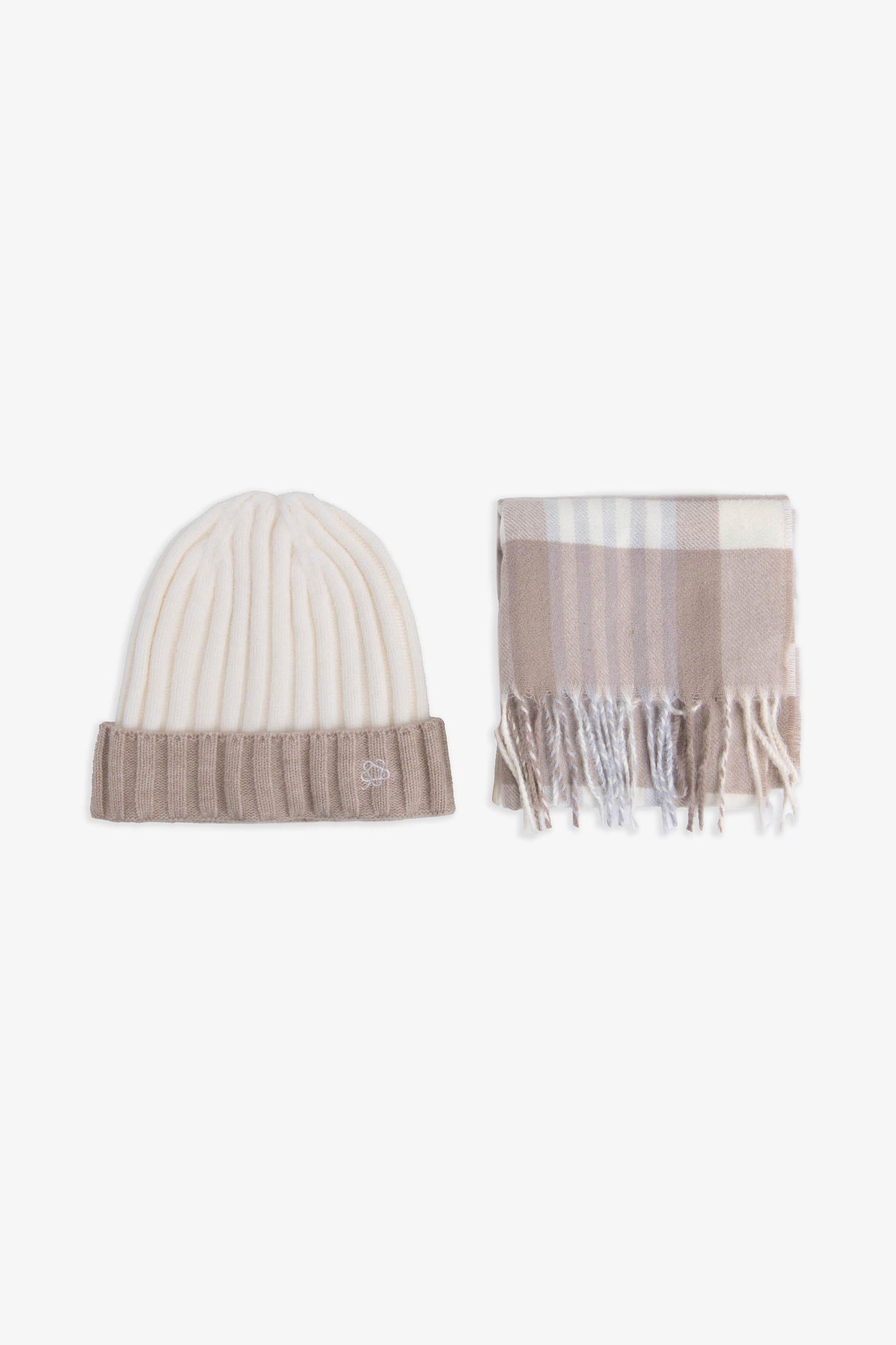 Kit sciarpa e cappello beanie bicolore panna Kids-Dan John