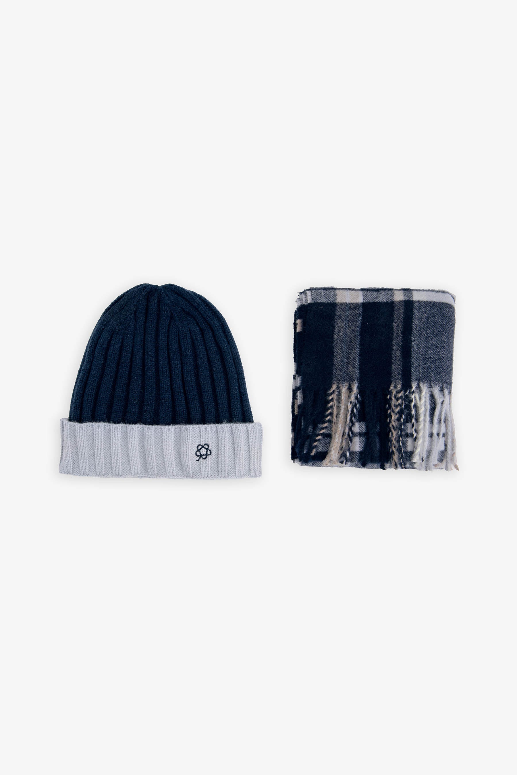 Kit sciarpa e cappello beanie bicolore blu Kids-Dan John