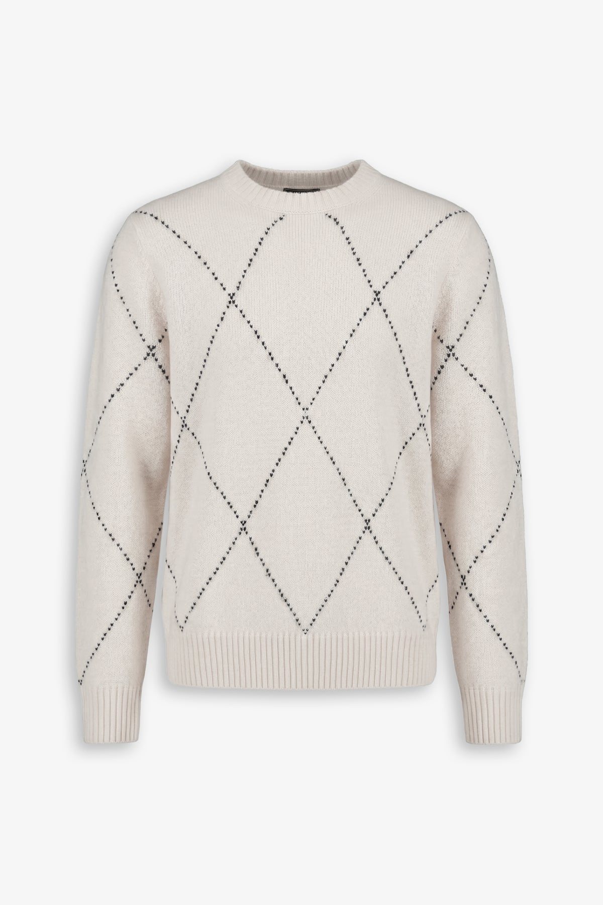 Maglia girocollo rombi jacquard panna