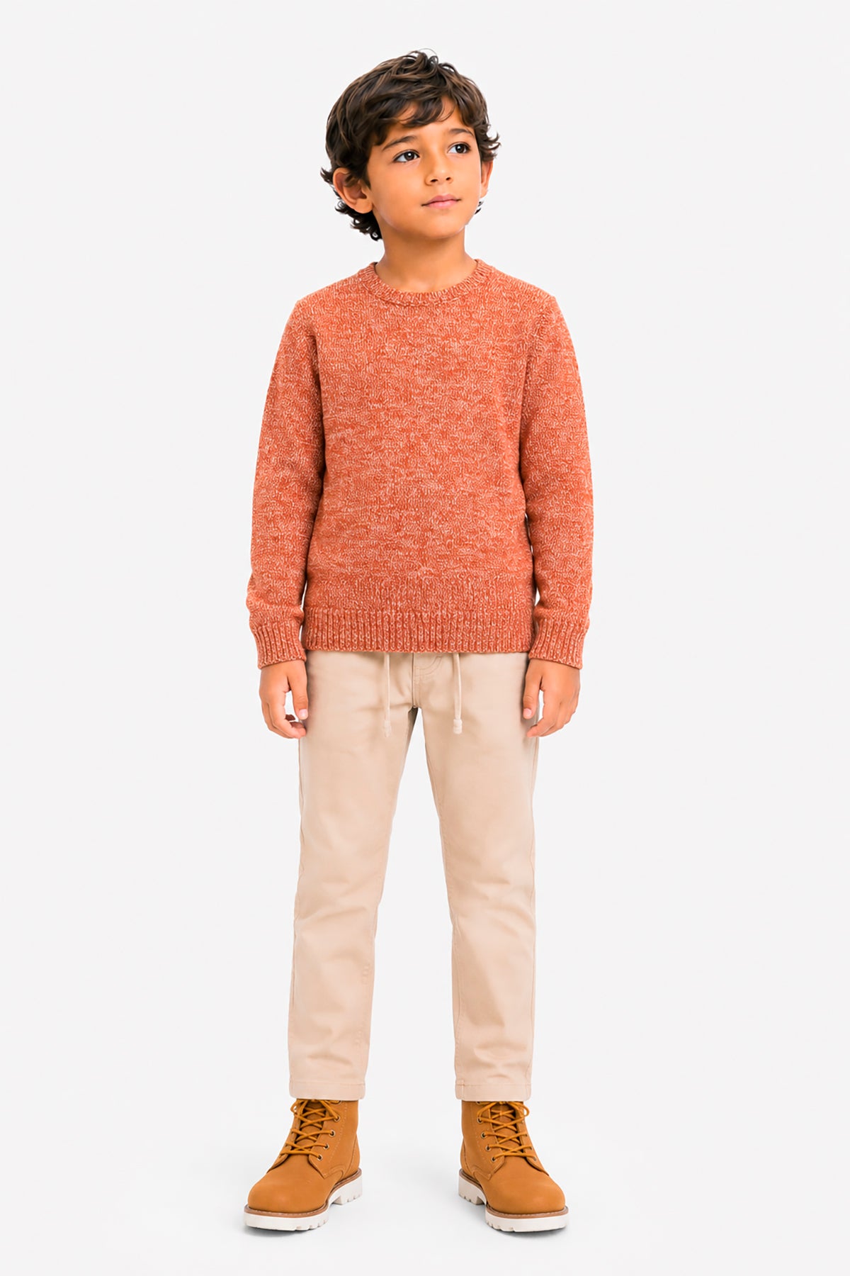 KIDS Orange mouliné crewneck sweater