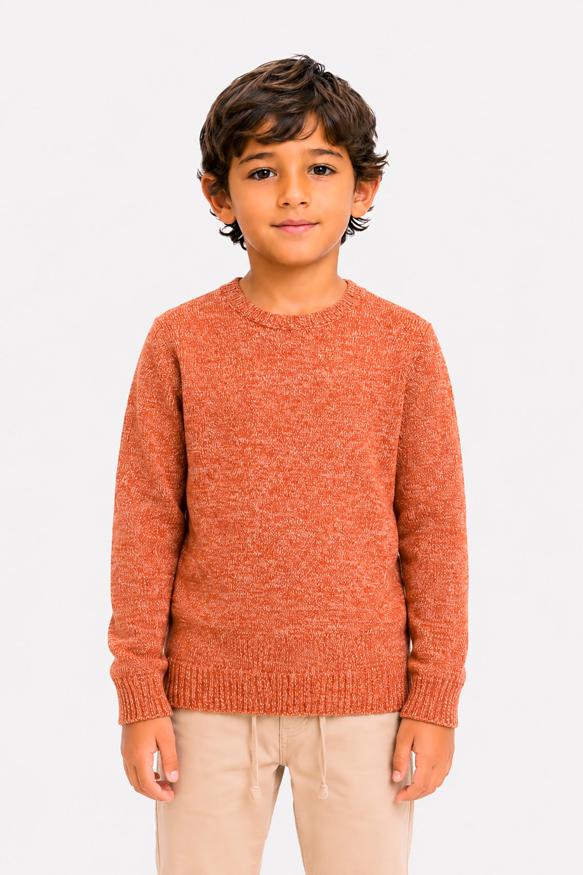 KIDS Orange mouliné crewneck sweater