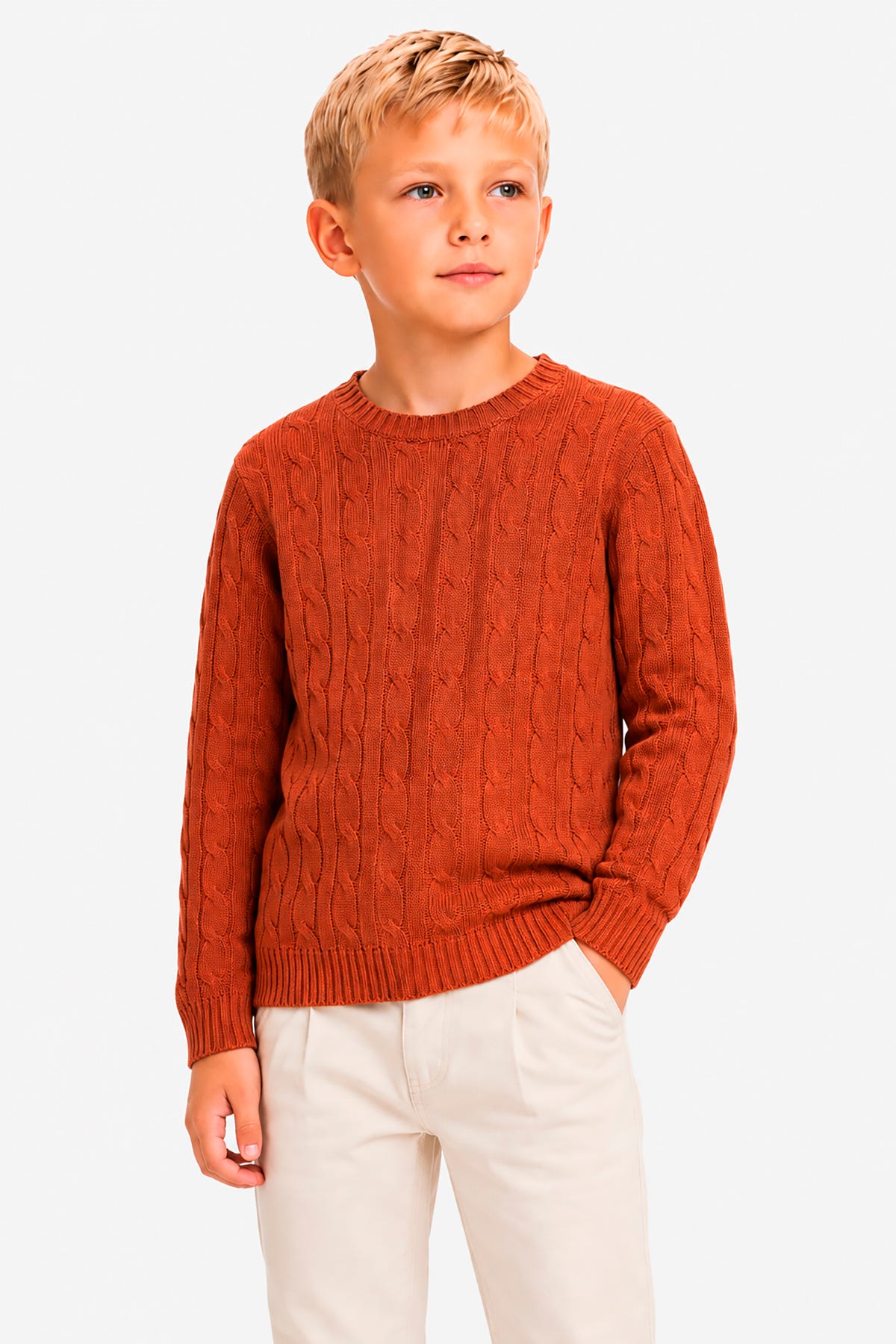 KIDS Orange braided crewneck sweater