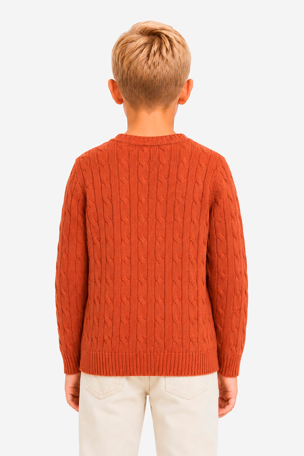 Rundhalspullover mit Zopfmuster in Orange Kids
