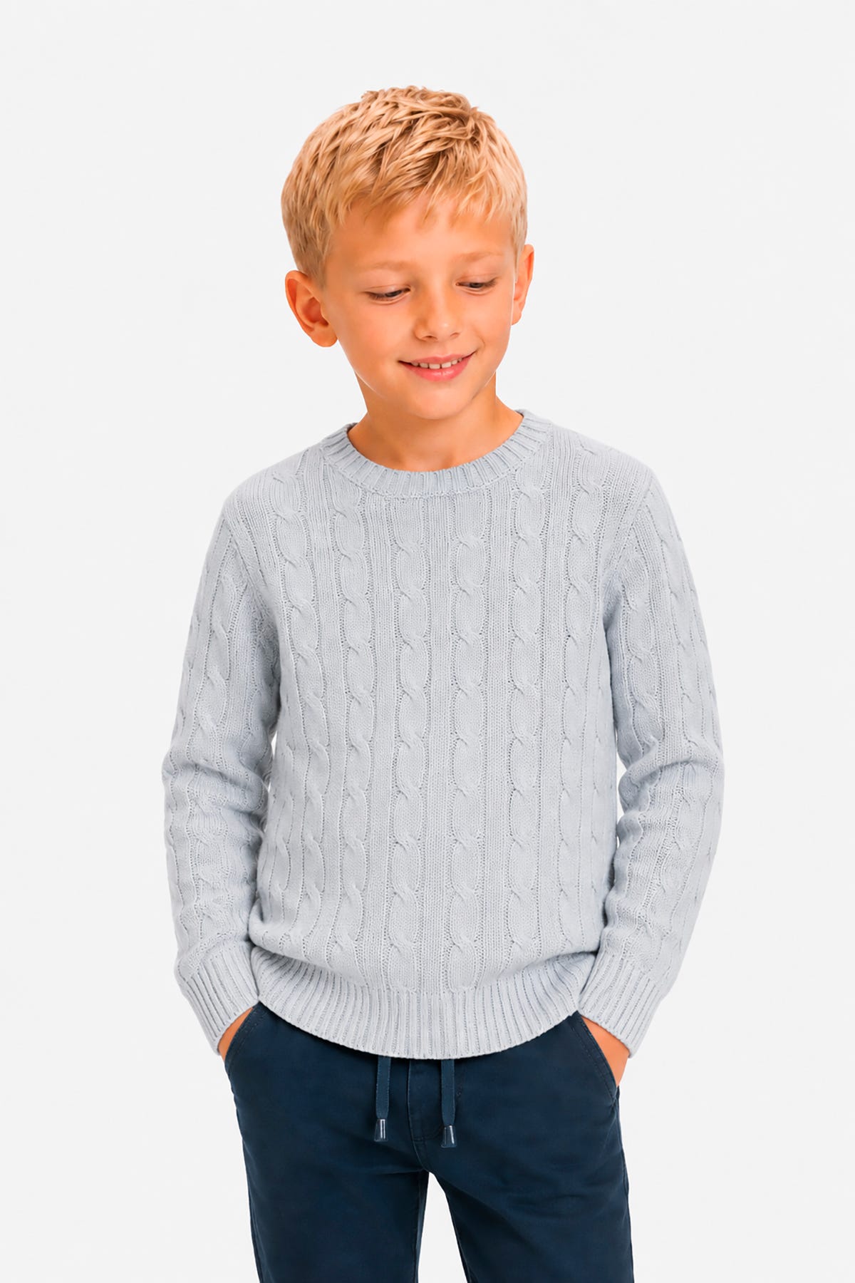 KIDS Light blue braided crewneck sweater