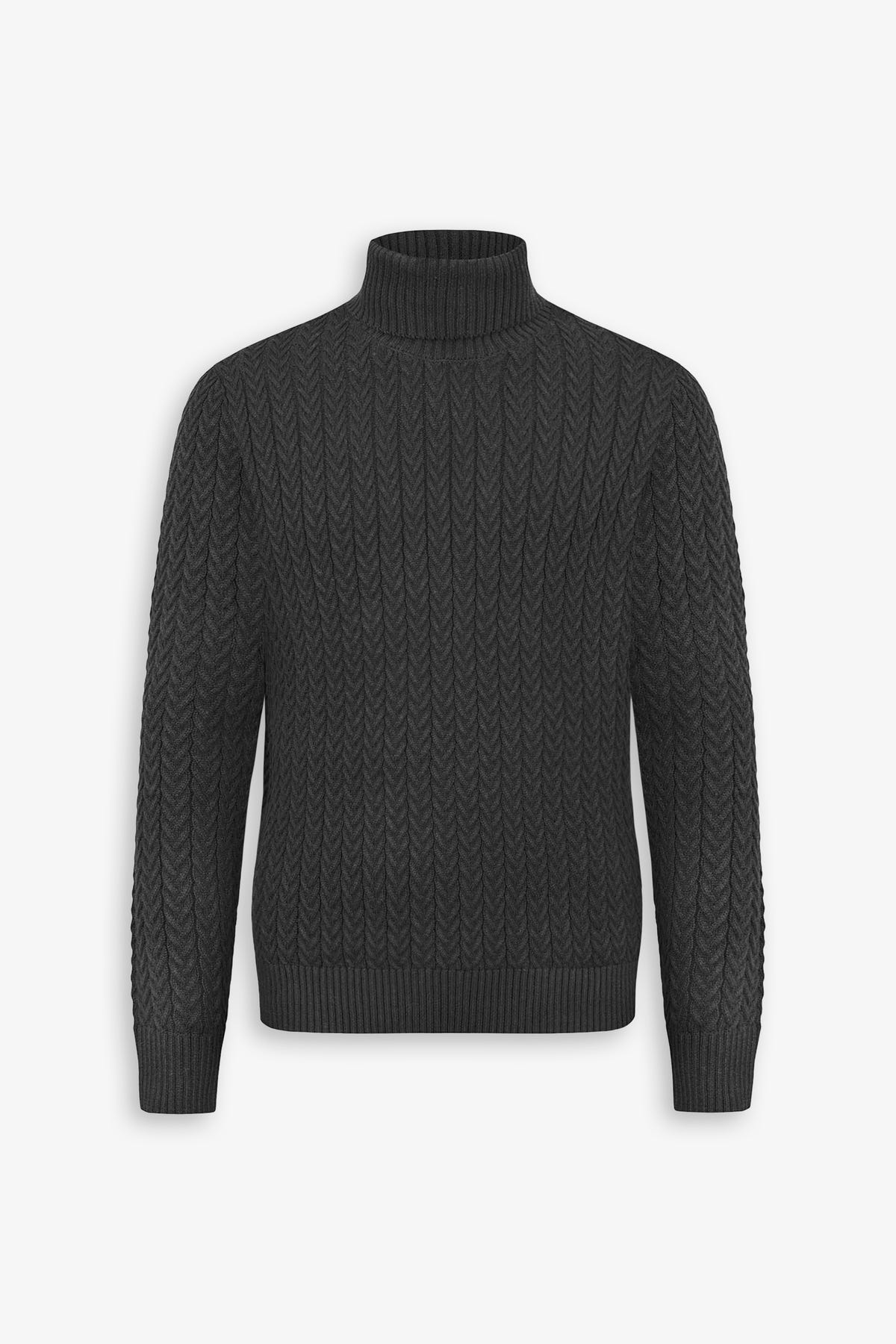 Maglia dolcevita a trecce nera